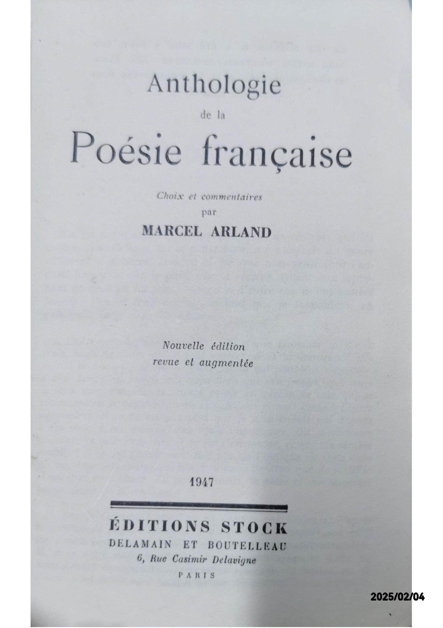 ANTHOLOGIE DE LA POESIE FRANCAISE. Cuir/luxe – 1 janvier 1943 de ARLAND MARCEL. (Auteur)