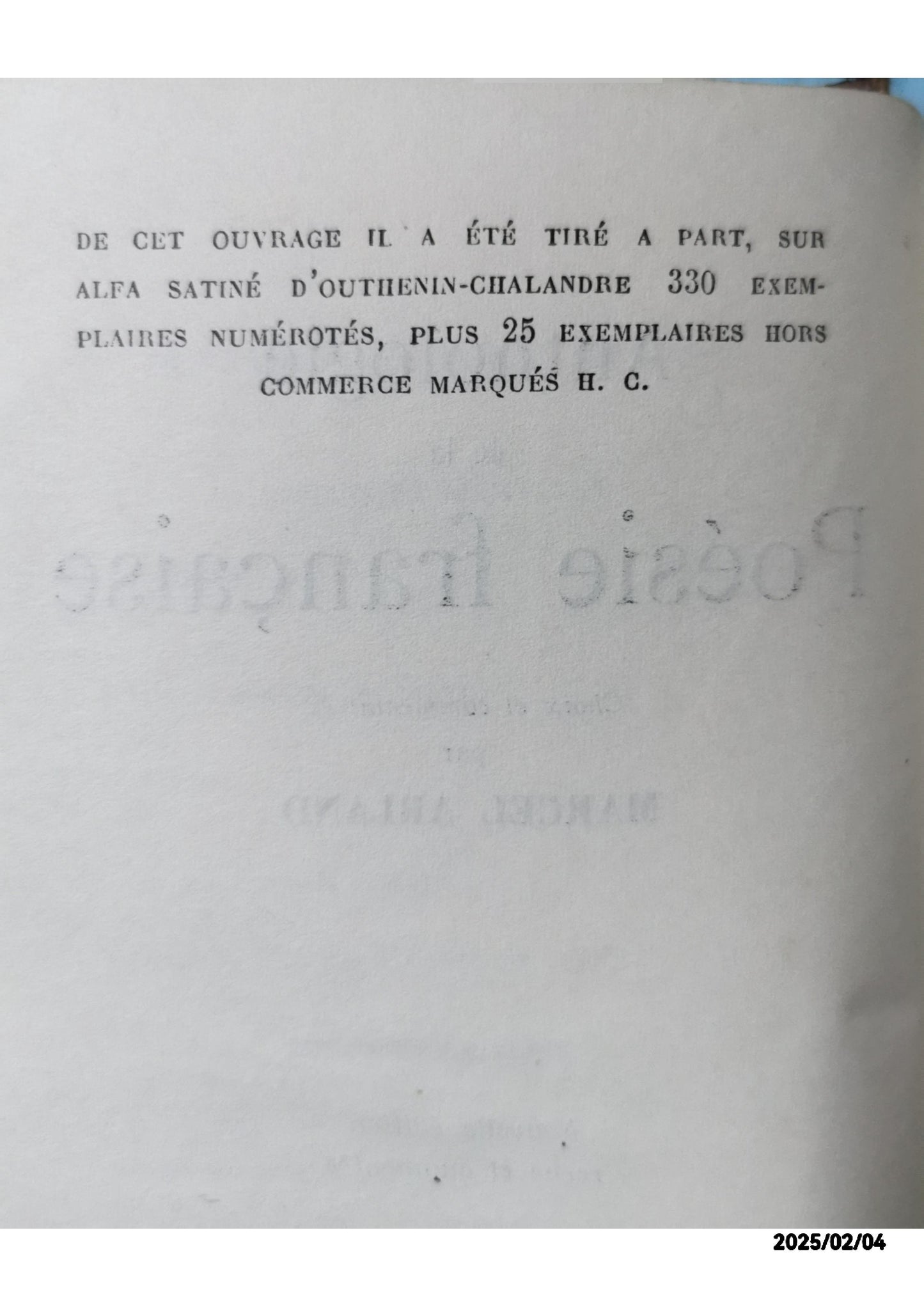 ANTHOLOGIE DE LA POESIE FRANCAISE. Cuir/luxe – 1 janvier 1943 de ARLAND MARCEL. (Auteur)