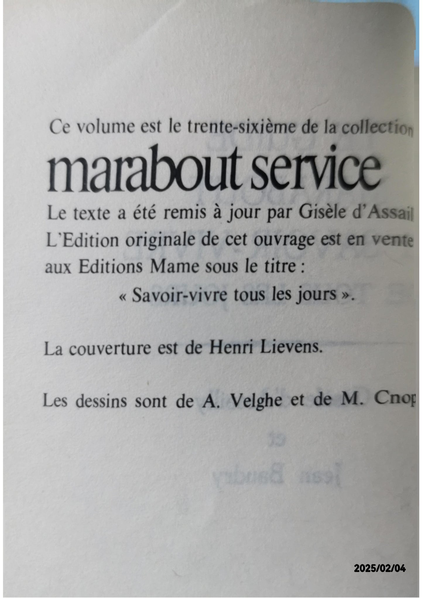 LE GUIDE MARABOUT DU SAVOIR VIVRE DE TOUS LES JOURS. Broché – 1 janvier 1951 de D'assailly Baudry (Auteur)