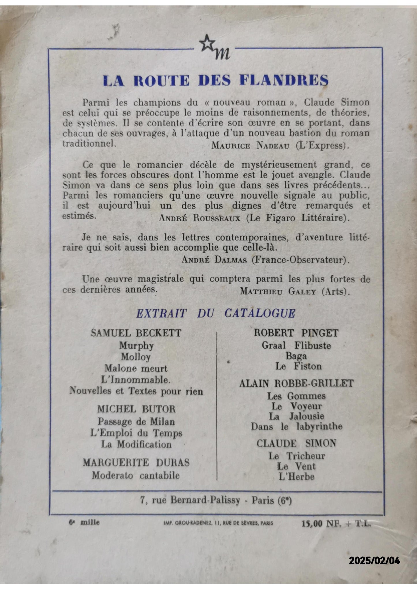 La route des Flandres Poche – 1 novembre 1982 de Claude Simon (Auteur), Lucien Dällenbach