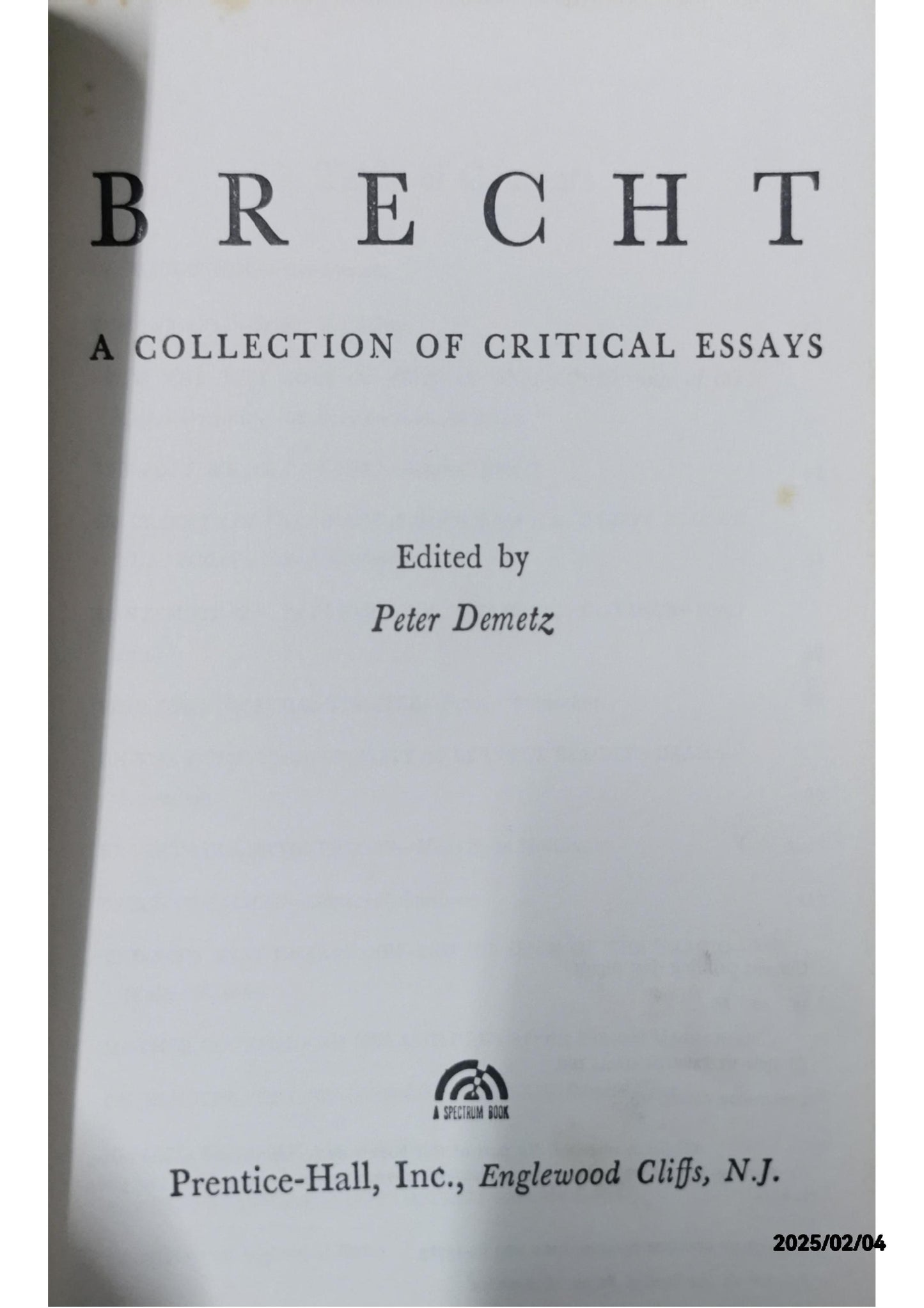 Brecht: A Collection Of Critical Essays Paperback – 8 December 2011 by Peter Demetz (Editor)