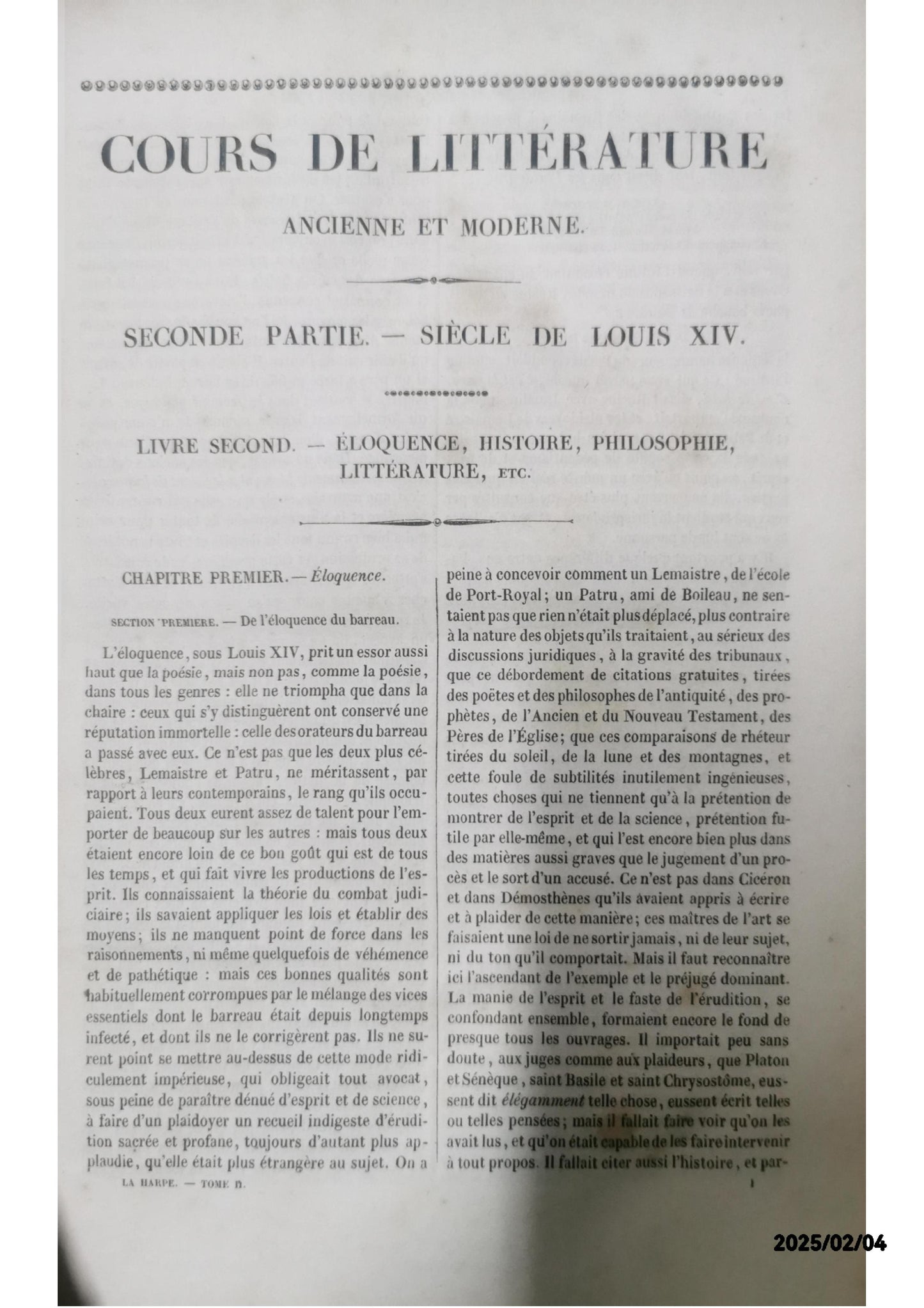 Cours de Littérature Ancienne Et Moderne, Vol. 2: Suivi du Tableau de la Littérature au Xixe Siècle, par Chénier, Et du Tableau de la Littérature au Xvie Siècle par M. Saint-Marc Girardin (Class Hardcover –  by Jean-François de la Harpe (Author)