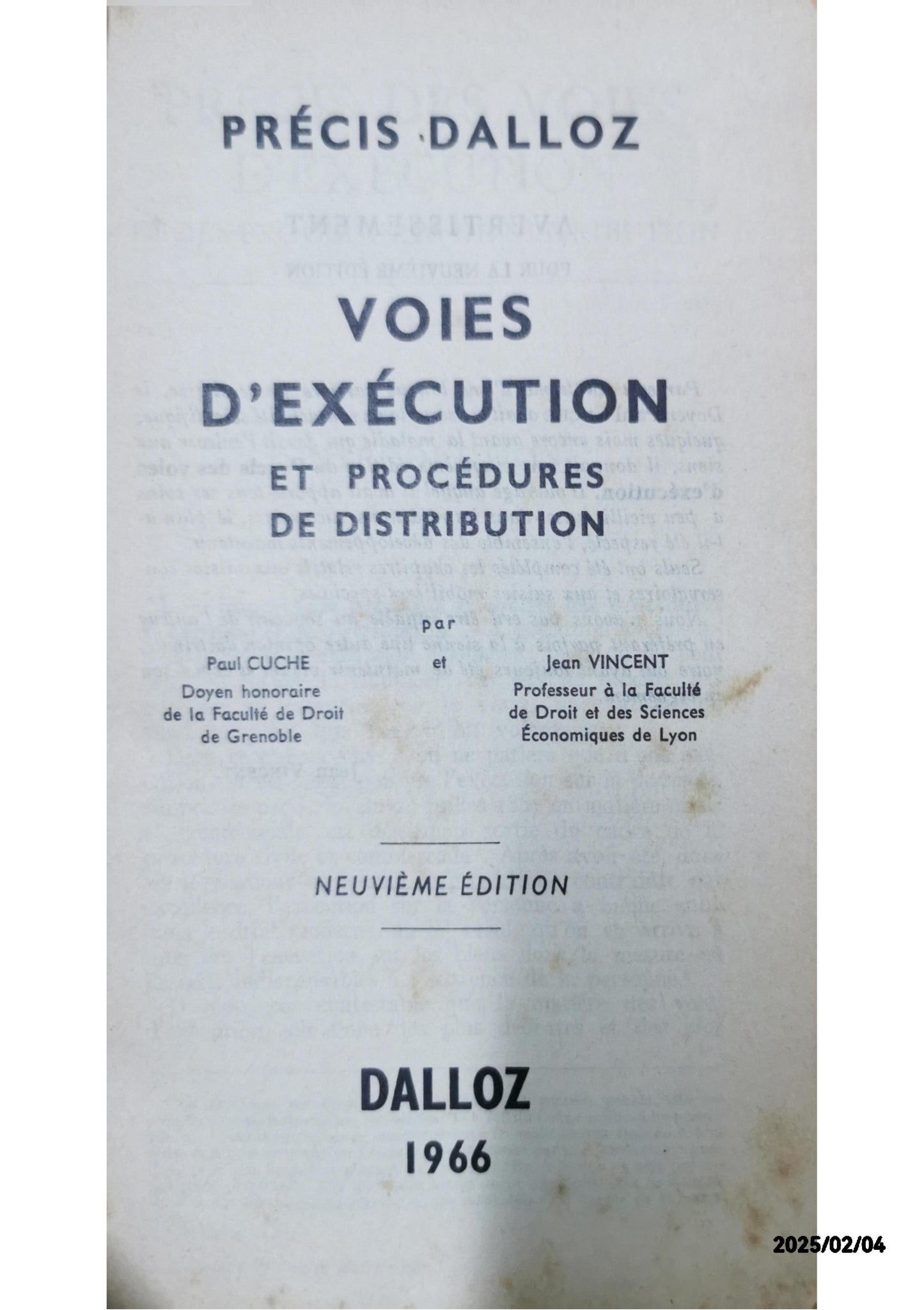 PRECIS DES VOIES D'EXECUTION ET DES PROCEDURES DE DISTRIBUTION Broché – 1 janvier 1938 de CUCHE PAUL (Auteur)