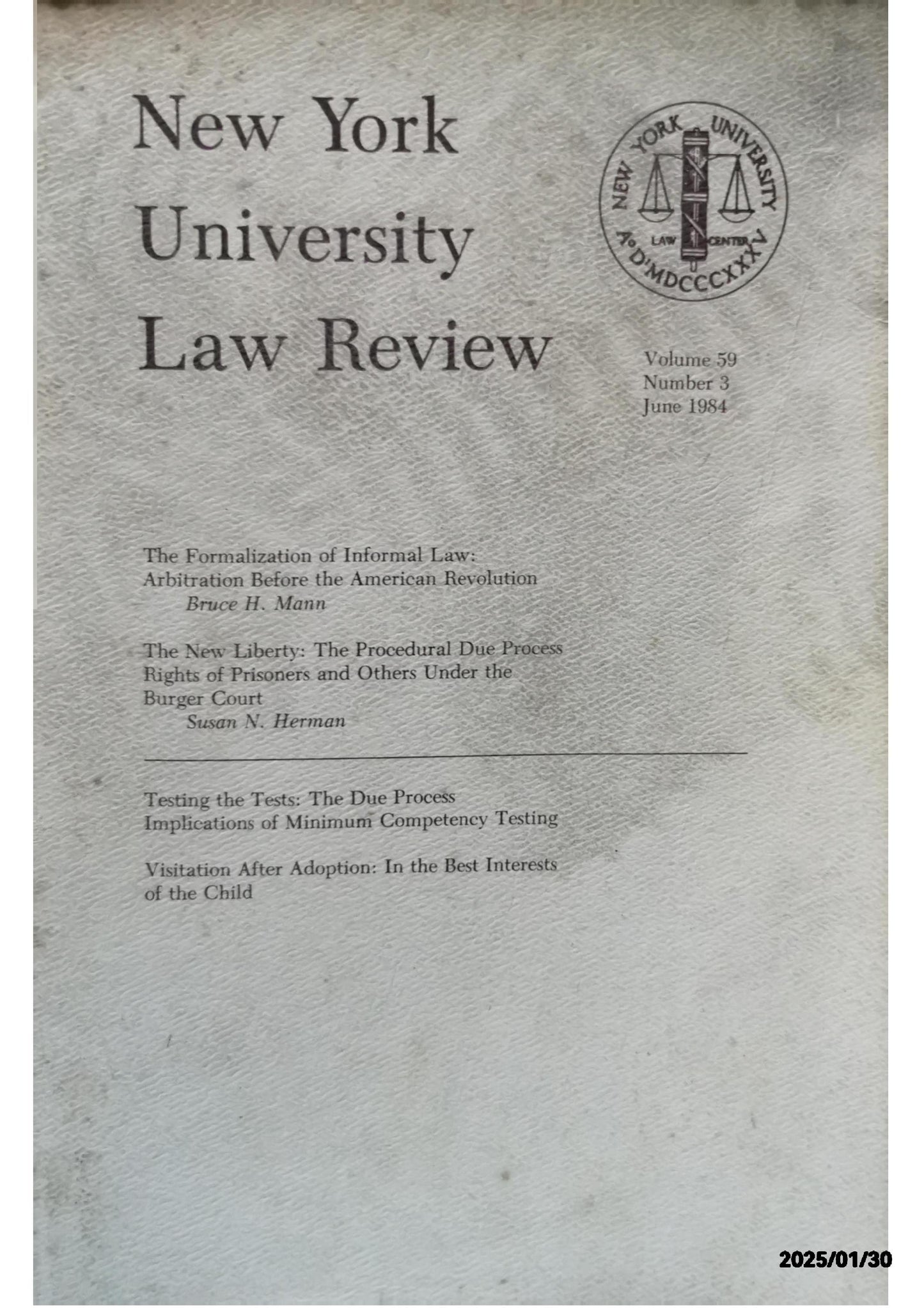 NEW YORK UNIVERSITY LAW REVIEW Volume 59Issue 3June 1984 Publisher: New York University School of Law