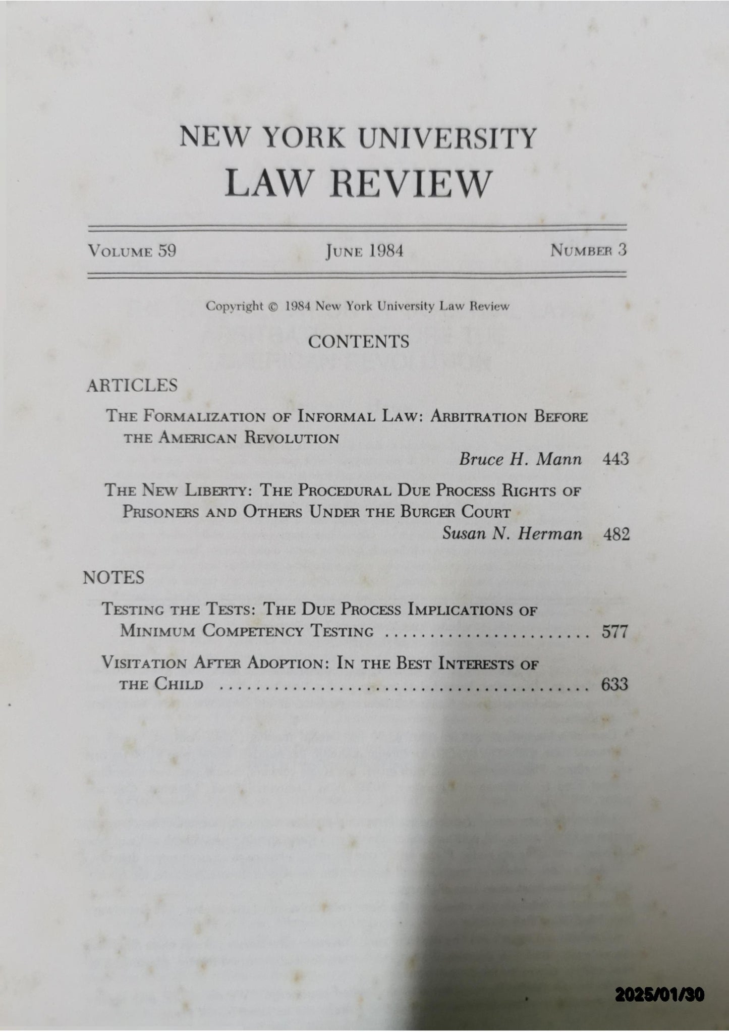 NEW YORK UNIVERSITY LAW REVIEW Volume 59Issue 3June 1984 Publisher: New York University School of Law