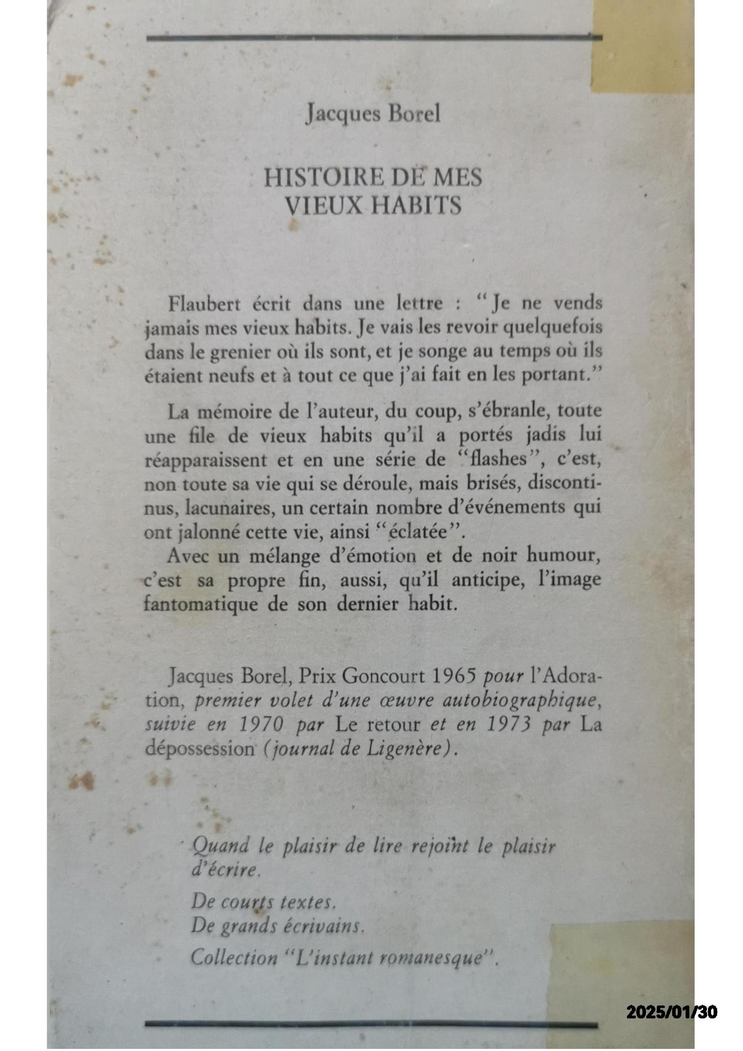 Histoire De Mes Vieux Habits Poche – Grand livre, 4 octobre 2000 de Jacques Borel (Auteur)