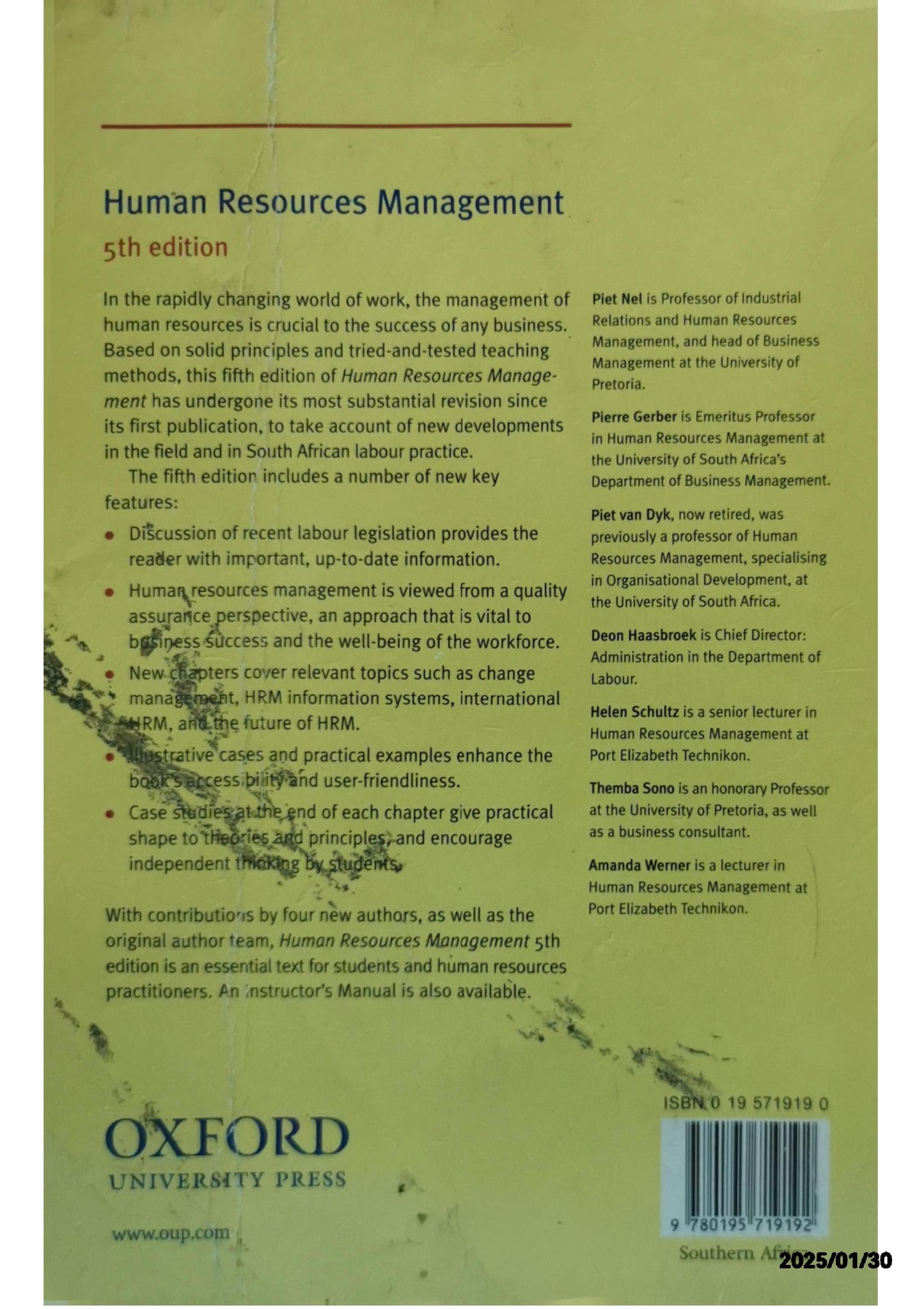 Human Resources Management Paperback – February 26, 2001 by Piet S.Van Dyk (Author), P.D. Gerber (Author), P.S. van Dyk (Author), H.B. Schultz (Author), & 1 more