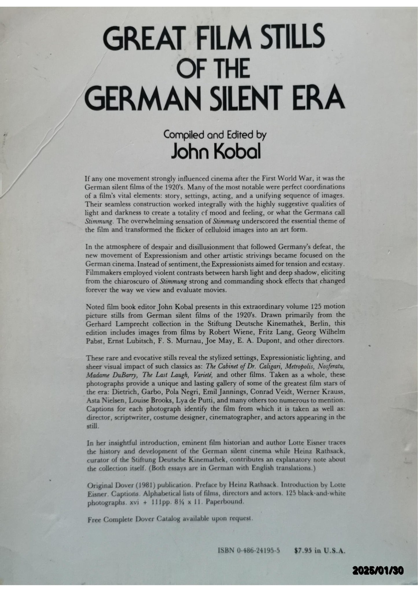 Great Film Stills of the German Silent Era Paperback – January 1, 1981 by John Kobal (Author)