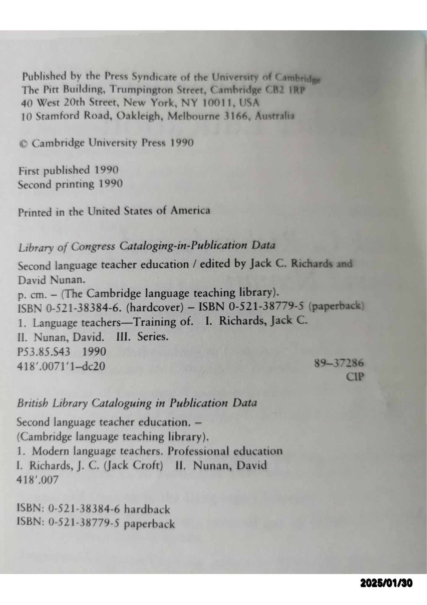 Second Language Teacher Education (Cambridge Language Teaching Library) 1st Edition by Jack C. Richards (Editor), David Nunan (Editor)