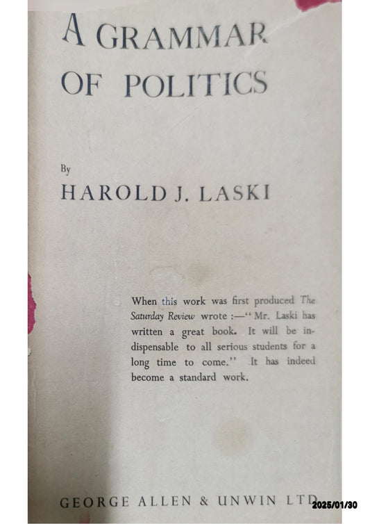 A Grammar of Politics (Works of Harold J. Laski) (The Works of Harold J. Laski) 1st Edition by Harold J. Laski (Author)