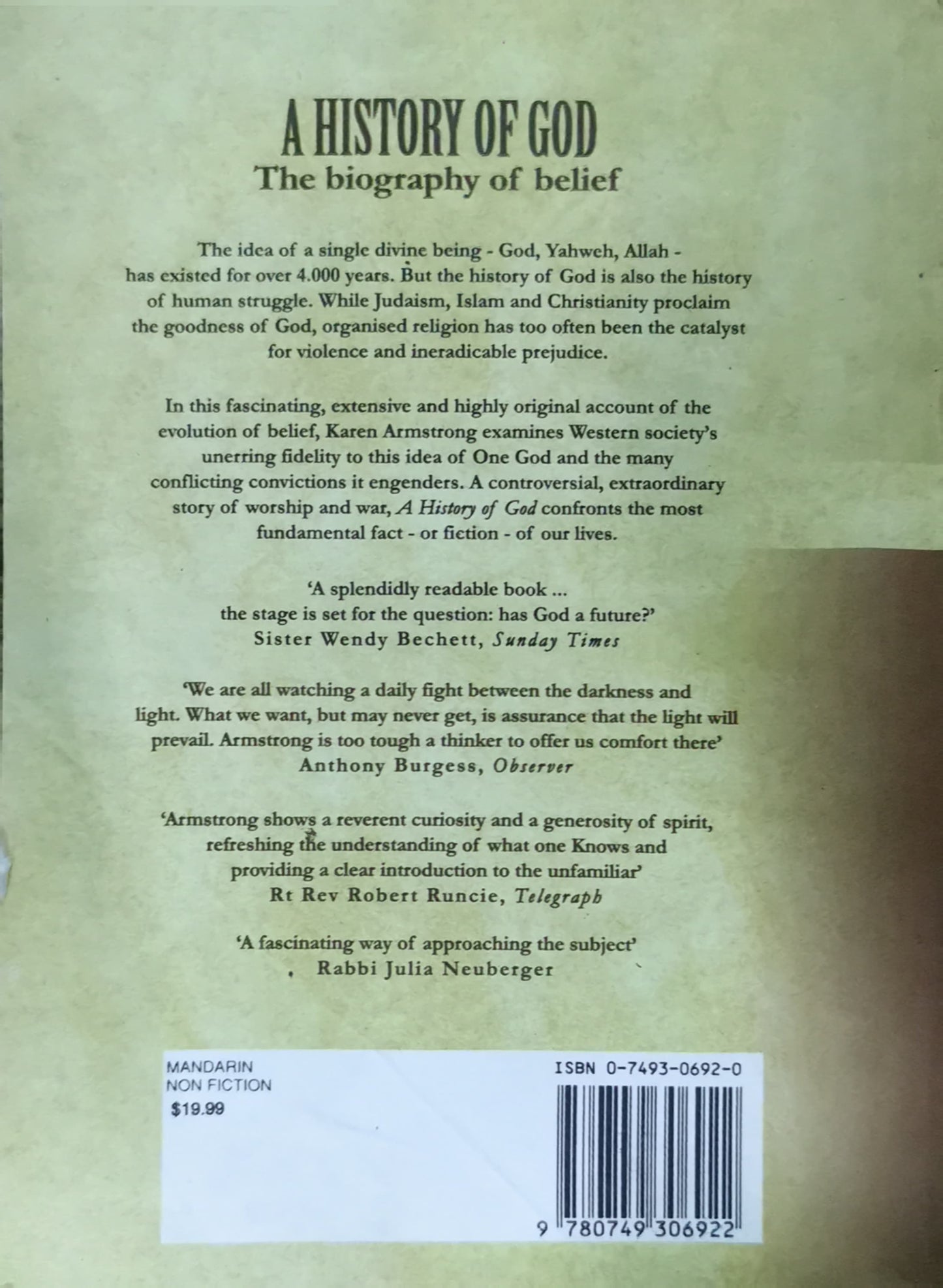 A History of God: The 4,000-Year Quest of Judaism, Christianity and Islam Paperback – August 9, 1994 by Karen Armstrong (Author)