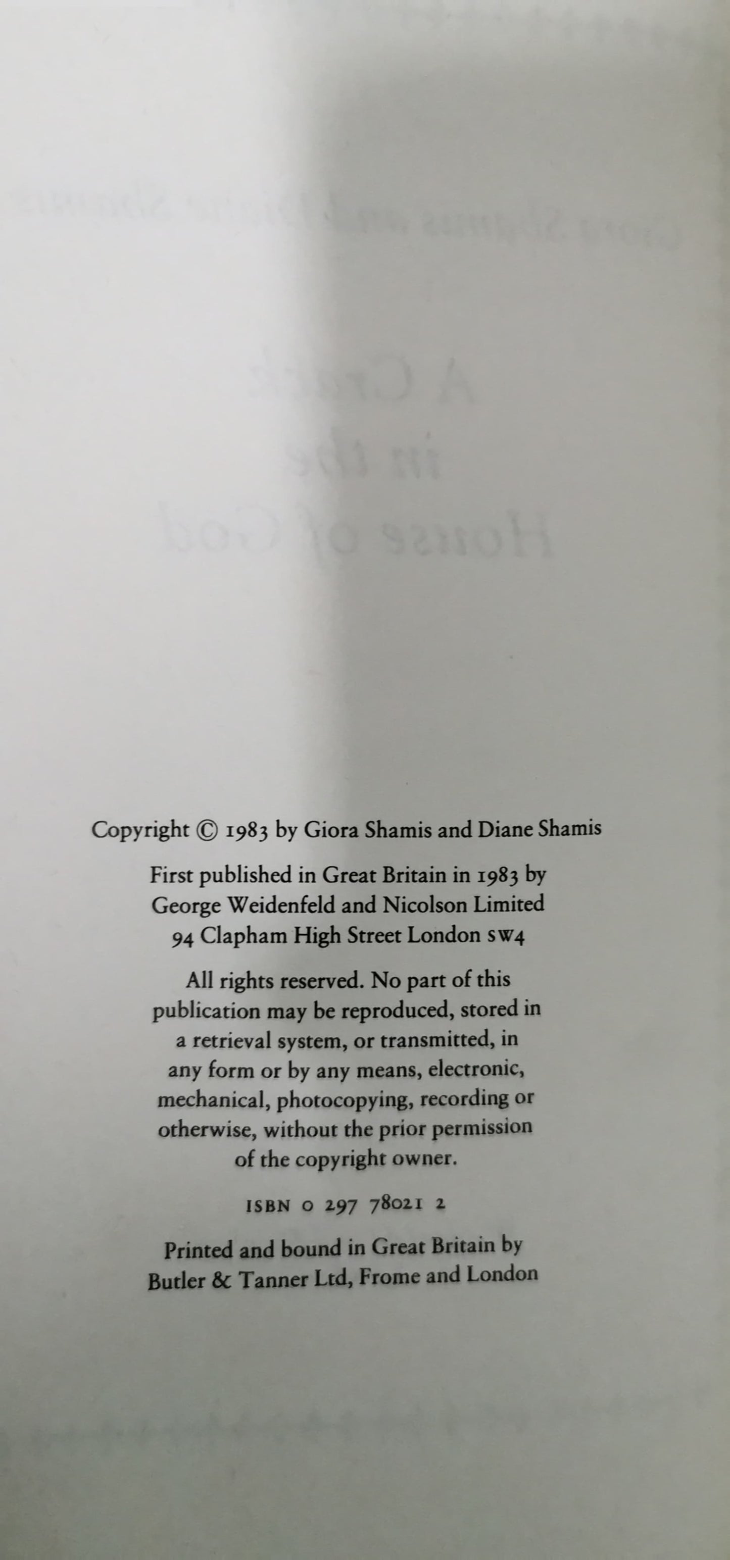 A Crack in the House of God Giora Shamis; Diane Shamis Published by Weidenfeld and Nicolson, London, 1983