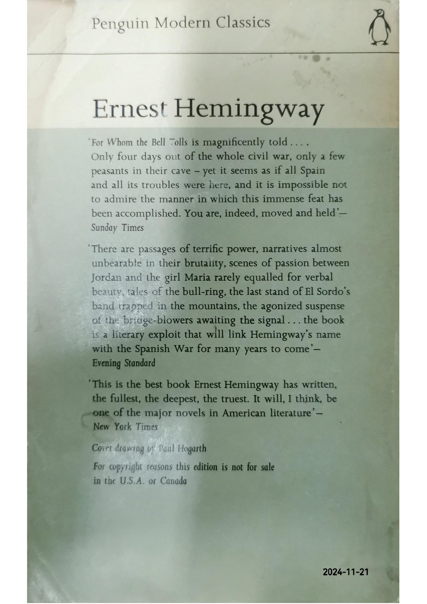 For Whom the Bell Tolls Novel by Ernest Hemingway