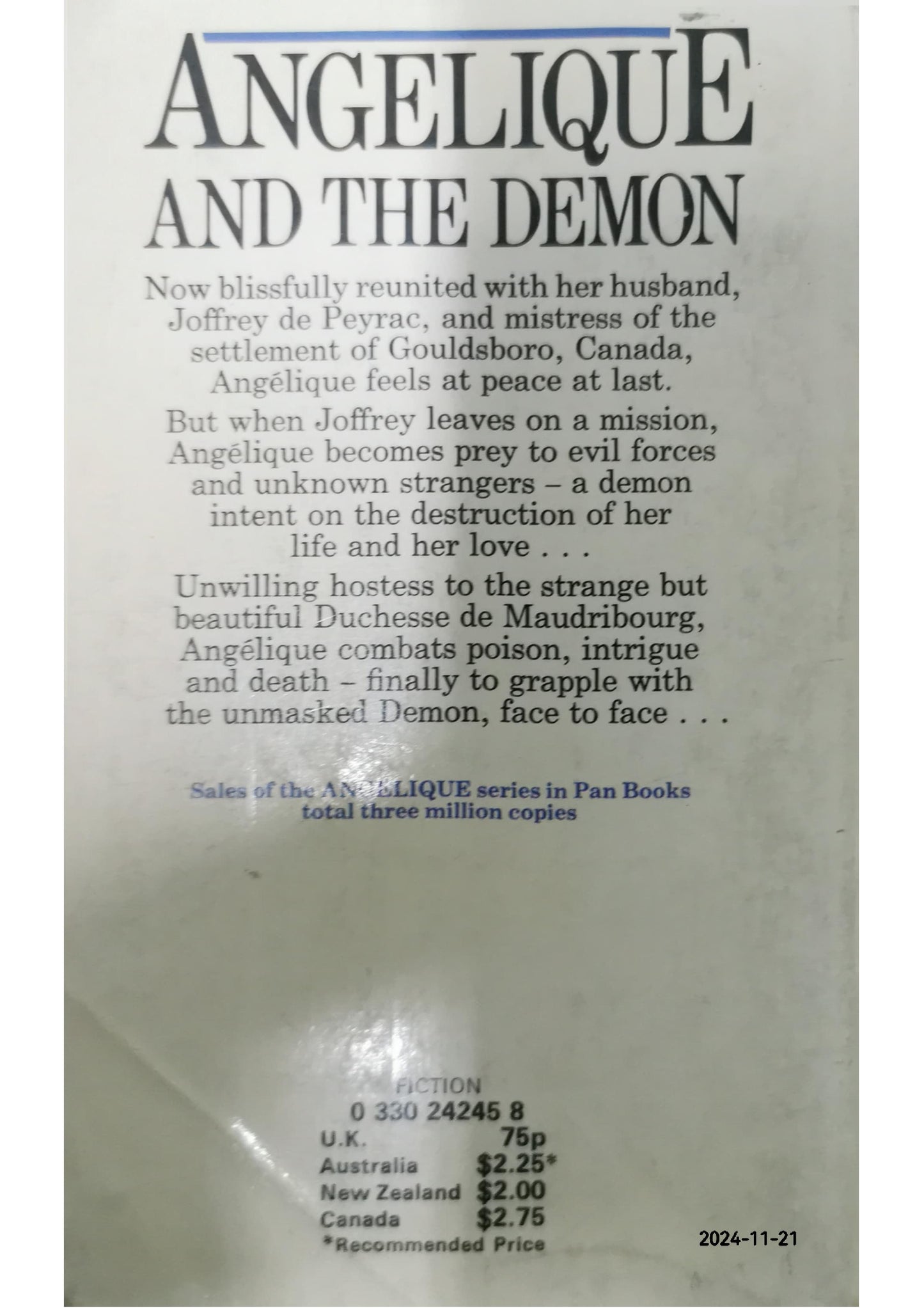 ANGELIQUE AND THE DEMON Book 8 By Sergeanne Golon