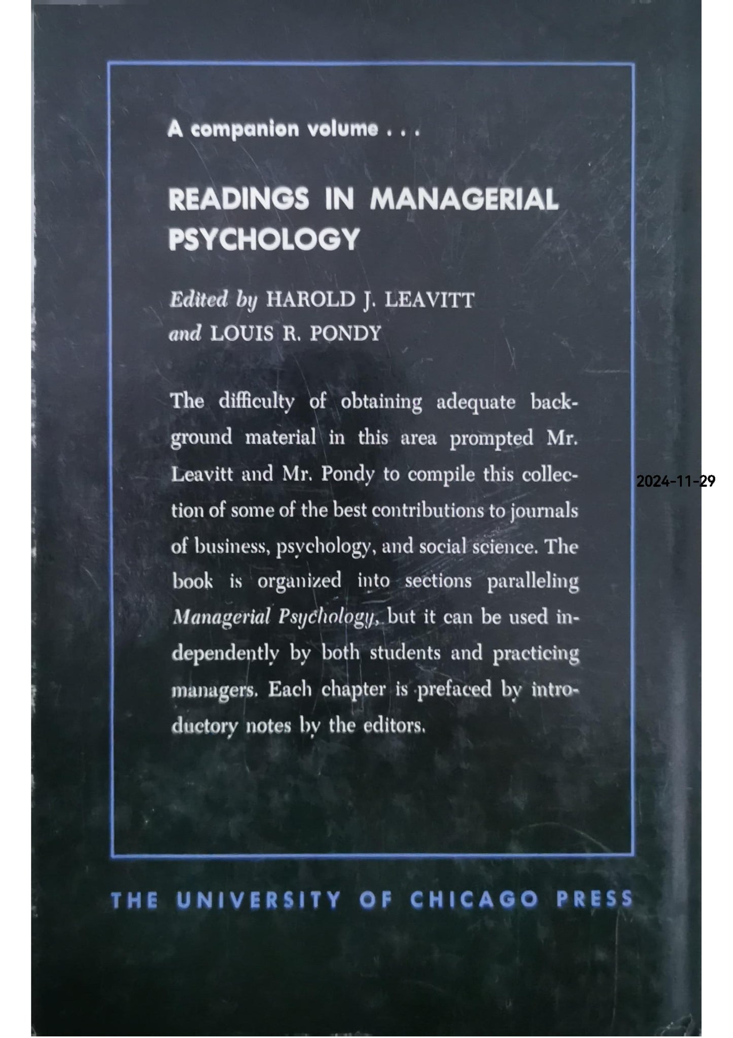 Managerial Psychology: Managing Behavior in Organizations Subsequent Edition by Harold J. Leavitt (Author), Homa Bahrami (Author)