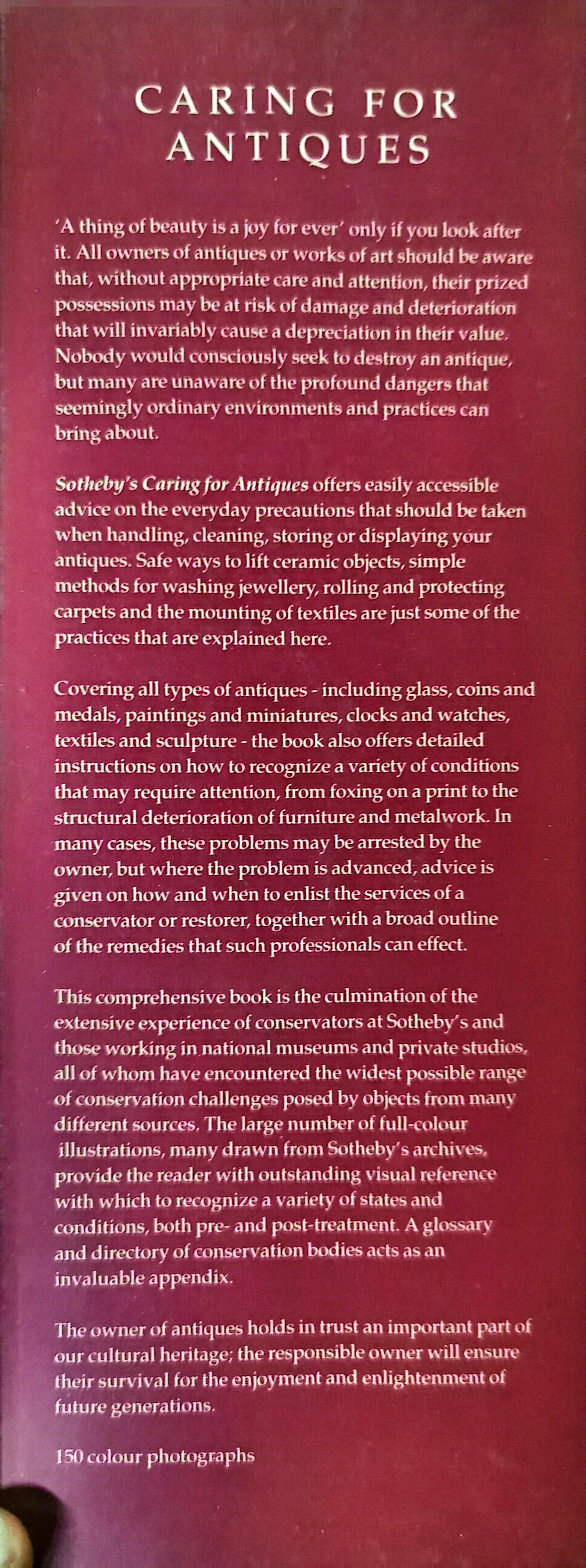 Sotheby's caring for antiques: A guide to handling, cleaning, display, and restoration Hardcover – January 1, 1992 Spanish Edition  by M [eds] Simpson, M & Huntley (Author)