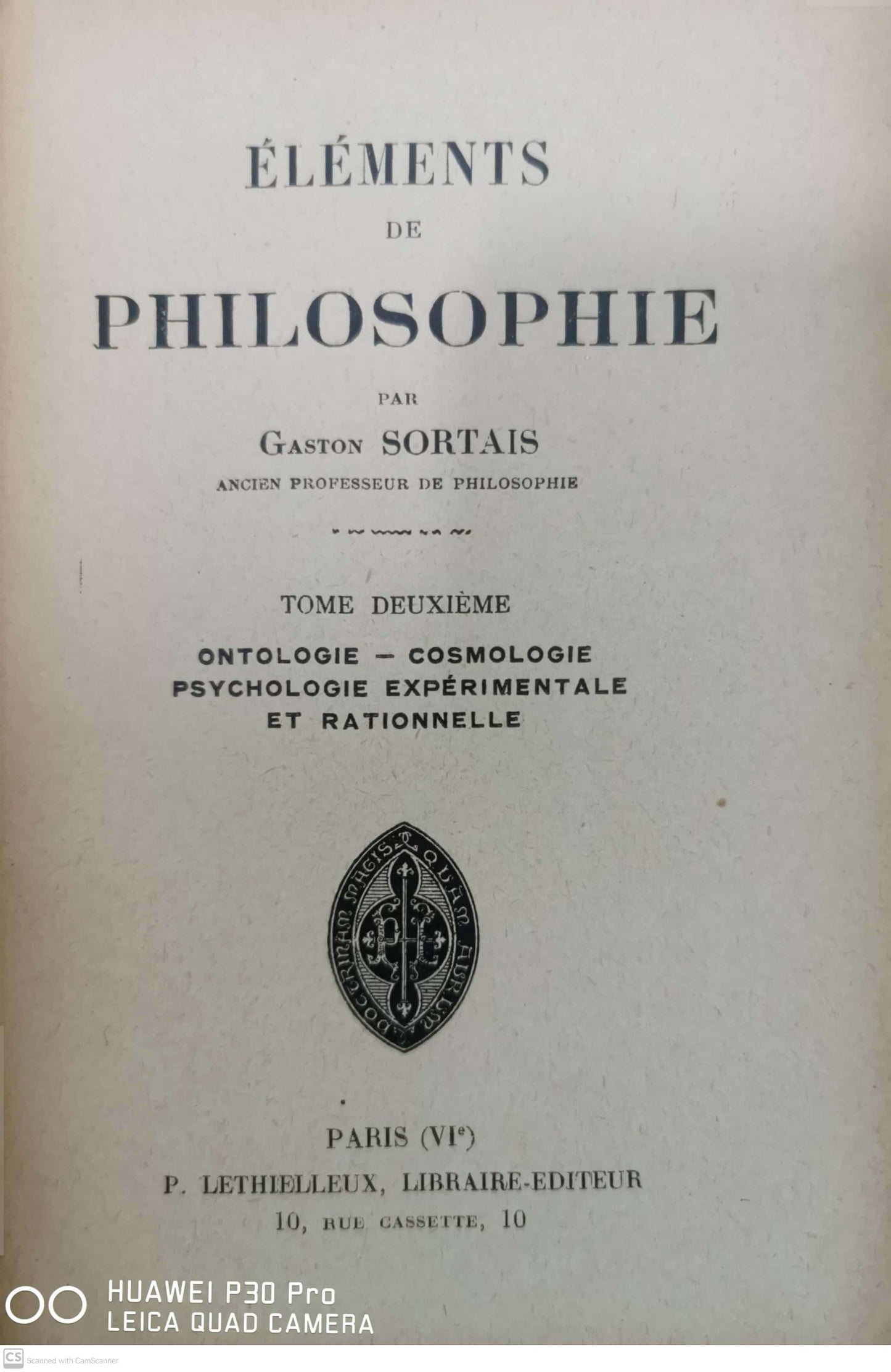 ELEMENTS DE PHILOSOPHIE - TOME TROISIEME. THEODICEE - MORALE - HISTOIRE DE LA PHILOSOPHIE - 8eme EDITION SORTAIS GASTON Published by LETHIELLEUX P., 1909