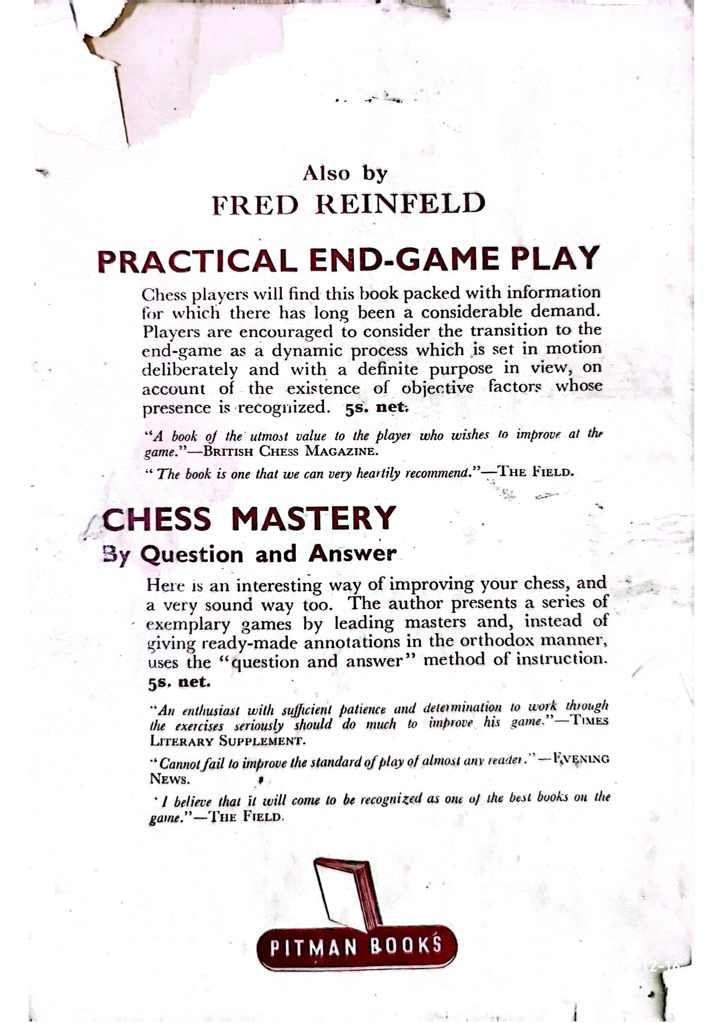 Chess for amateurs;: How to improve your game, Hardcover – January 1, 1965 by Fred Reinfeld (Author)