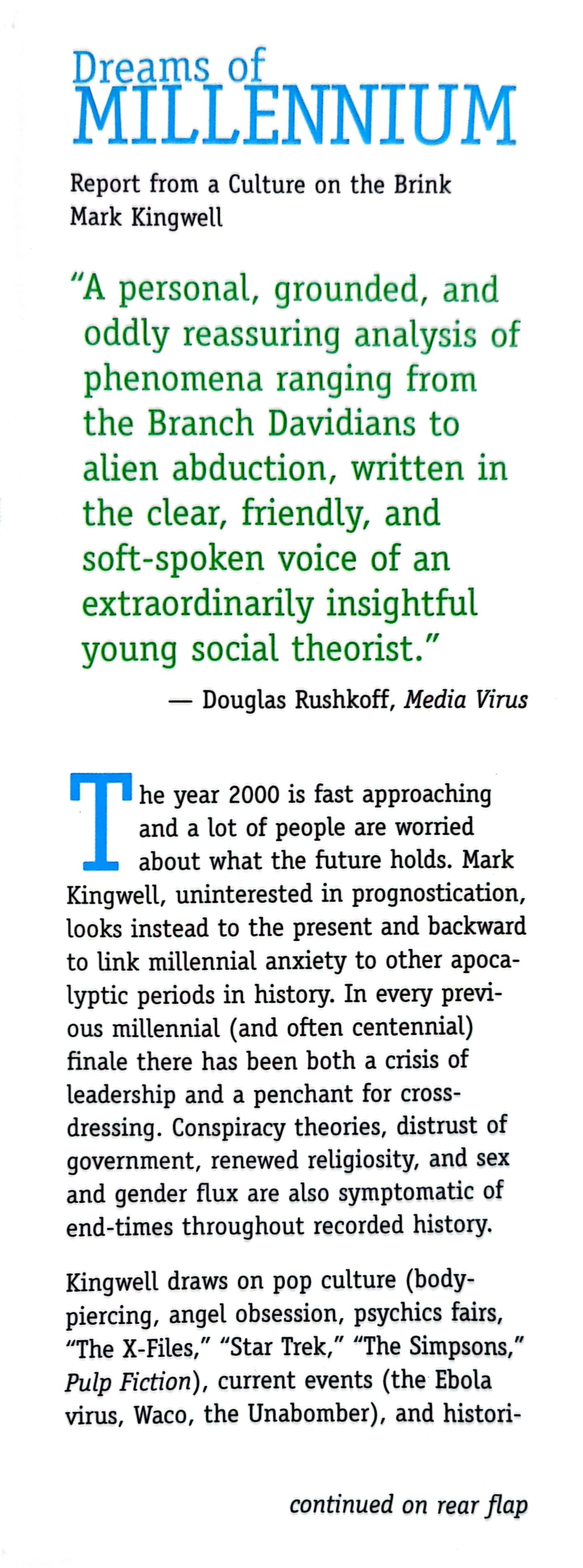 Dreams of Millennium: Report from a Culture on the Brink Hardcover – January 1, 1997 by Mark Kingwell (Author)