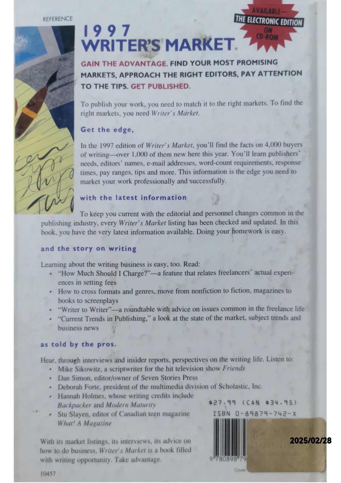 1997 Writer's Market: Where and How to Sell What You Write Hardcover – January 1, 1996 by Kirsten C. Holm (Editor), Don Prues (Editor)