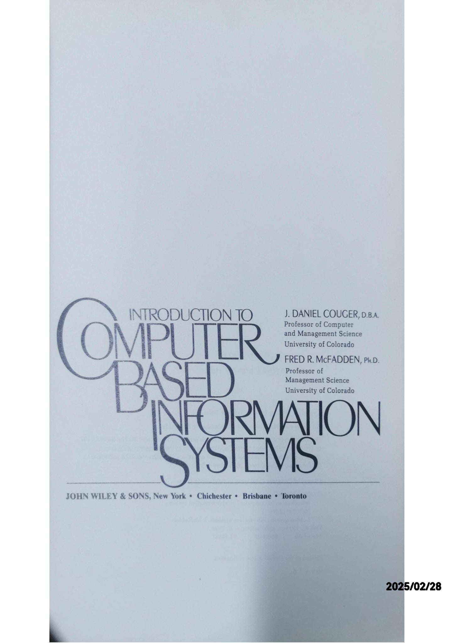 Introduction to Computer-Based Information Systems Hardcover – January 1, 1975 by Fred R. Couger, J. Daniel; McFadden (Author)