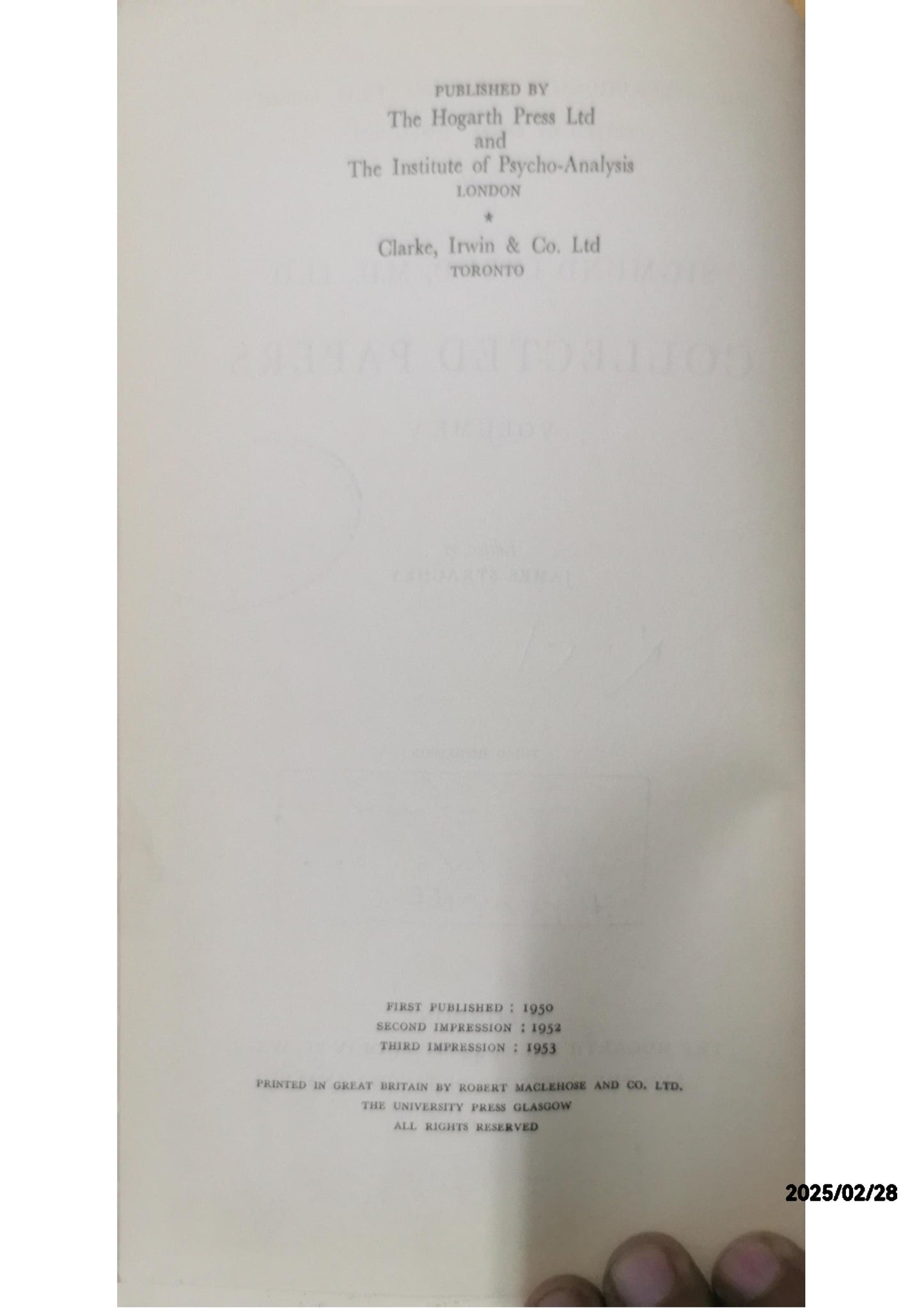 SIGMUND FREUD COLLECTED PAPERS VOLUME V (vOLUME 5) Hardcover – January 1, 1957 by SIGMUND FREUD (Author)