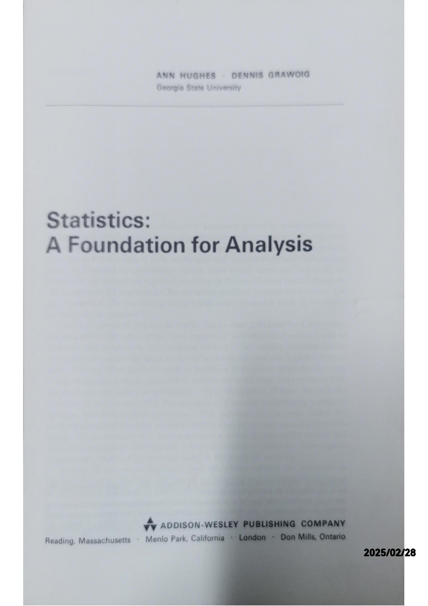 Statistics: A Foundation for Analysis by Ann J. Hughes (Author), Dennis E. Grawoig (Author)