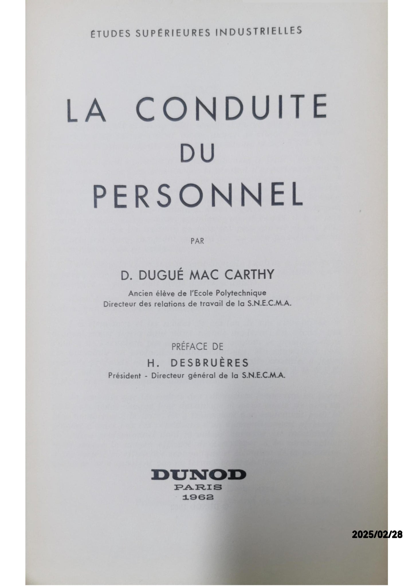 La conduite du personnel Hardcover – 1 Jan. 1966 French edition  by DUGUE MAC CARTHY D. (Autor)