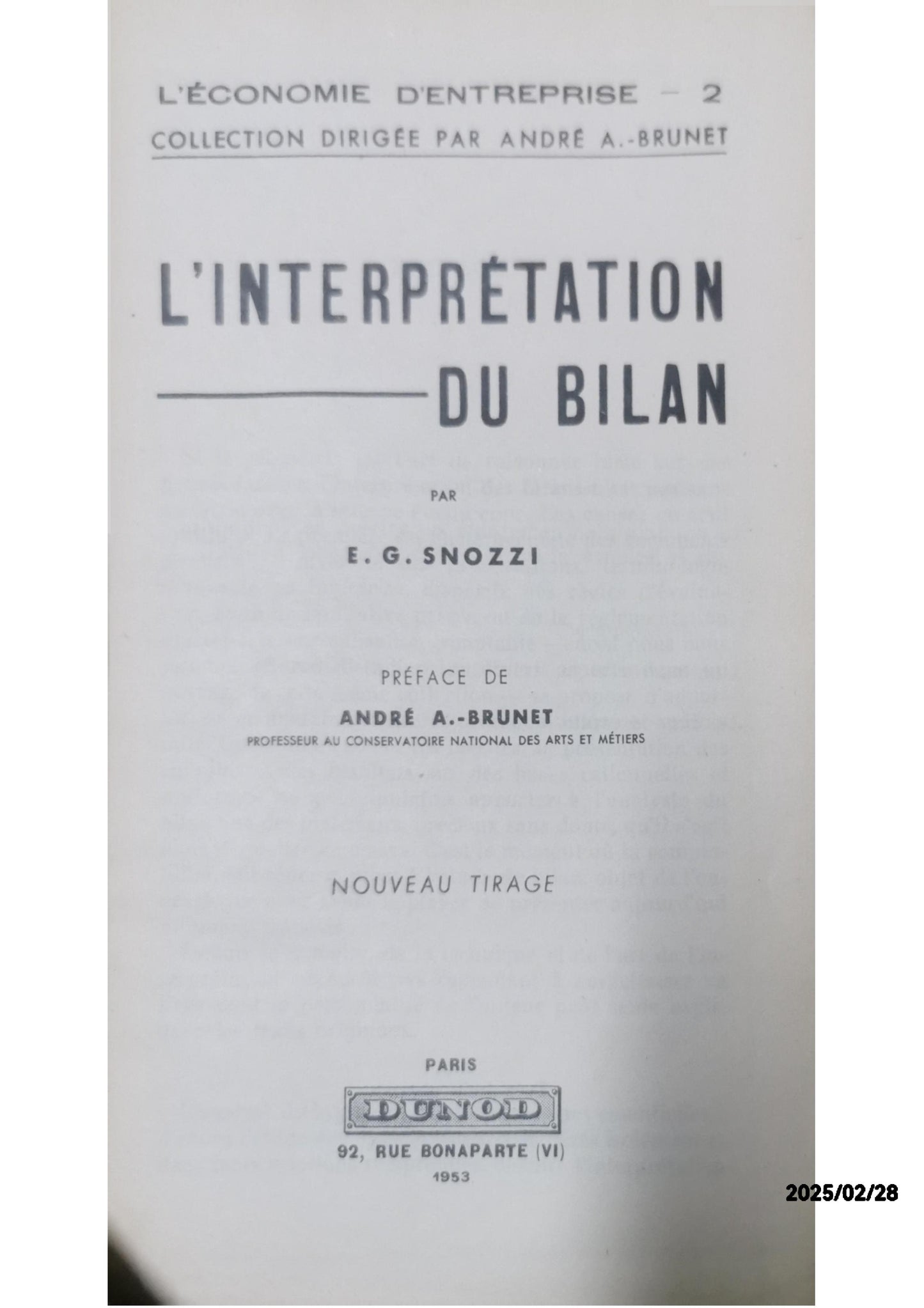 Relié - L interprétation du bilan Ermenegildo G. Snozzi Published by Relié, 1964 Condition: Bon Hardcover