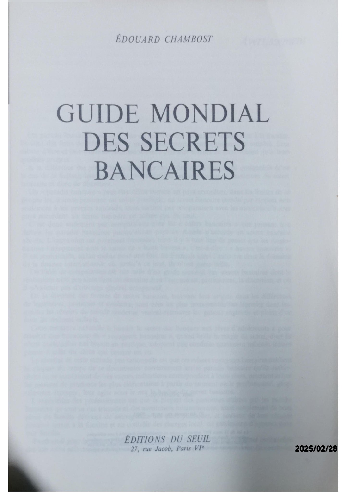 Guide mondial des secrets bancaires Broché – 1 avril 1980 de Edouard Chambost (Auteur)