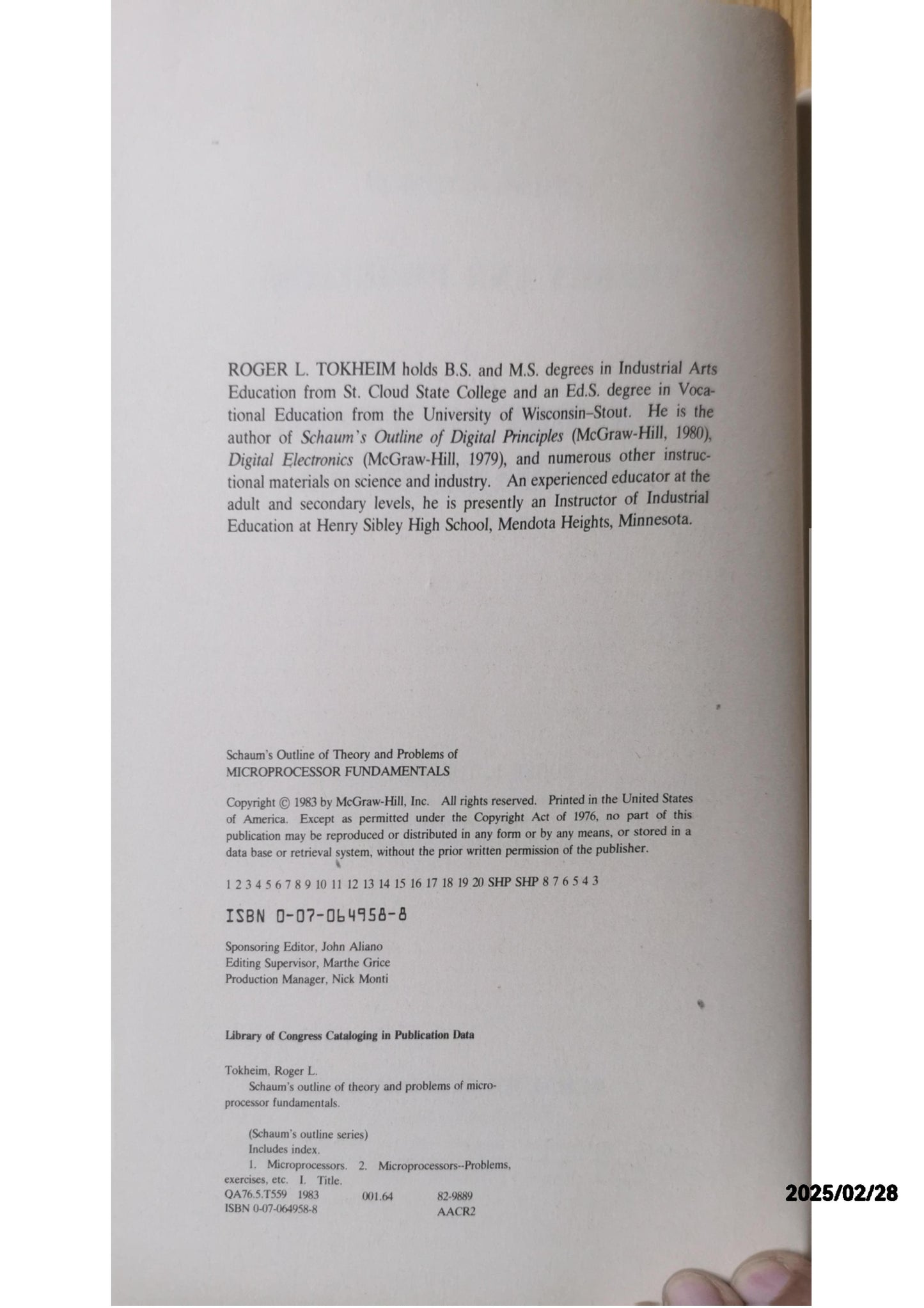 Schaum's outline of theory and problems of microprocessor fundamentals (Schaum's outline series) Paperback – January 1, 1983 by Roger L Tokheim (Author)