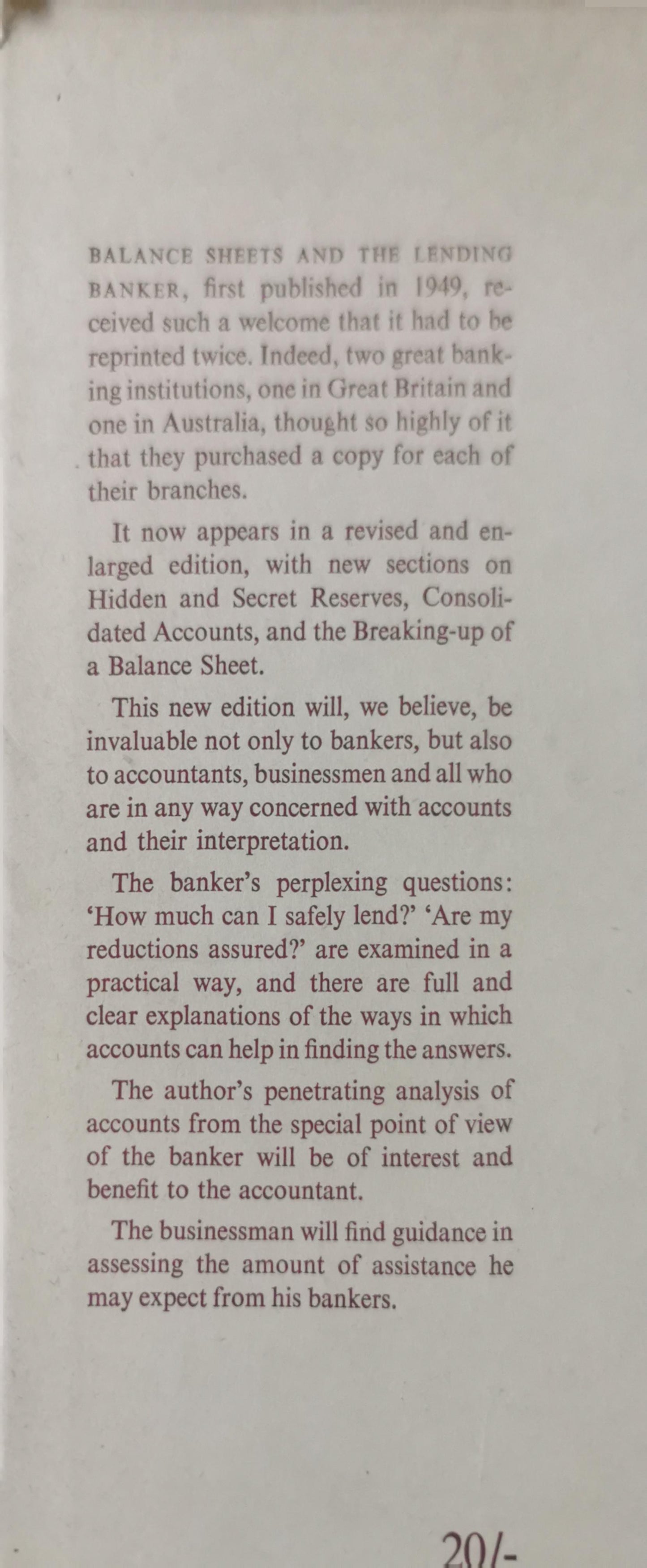 Balance sheets and the lending banker: An assessment of accounting statements and their interpretation in relation to bank advances Hardcover – January 1, 1977 by J. H Clemens (Author)