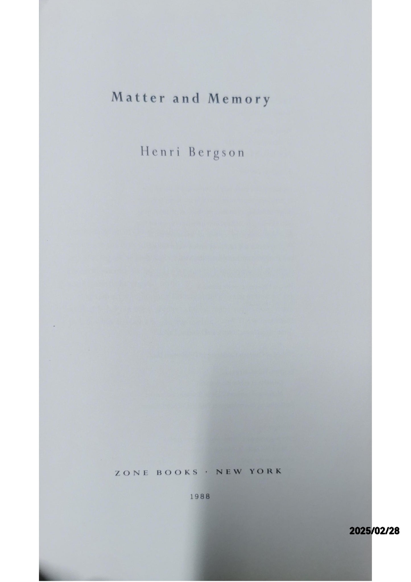 Henri Bergson Matter and Memory (Paperback) (UK IMPORT)