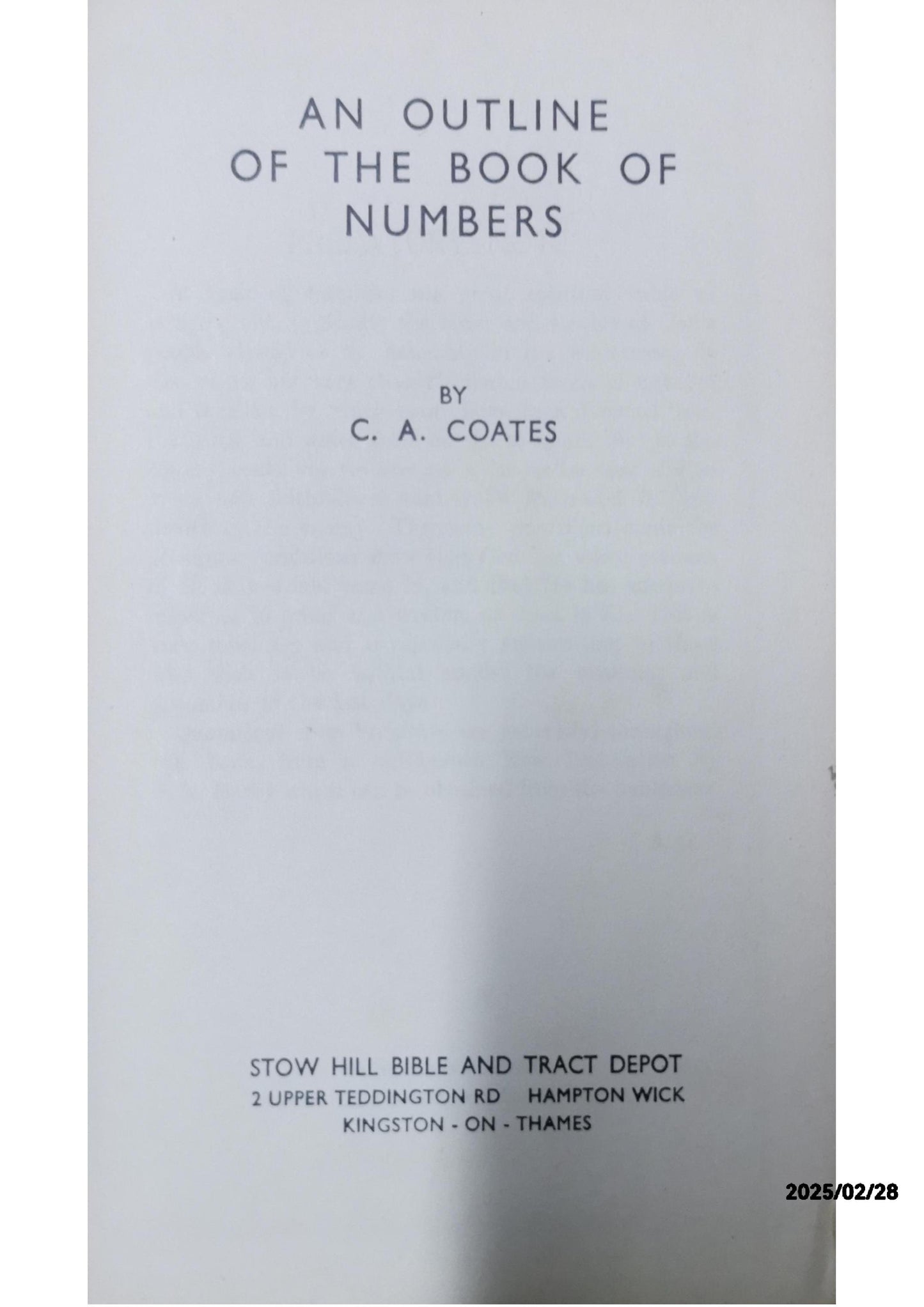 An Outline of the Book of Numbers Hardcover – 1 Jan. 1960 by C. A. COATES (Author)