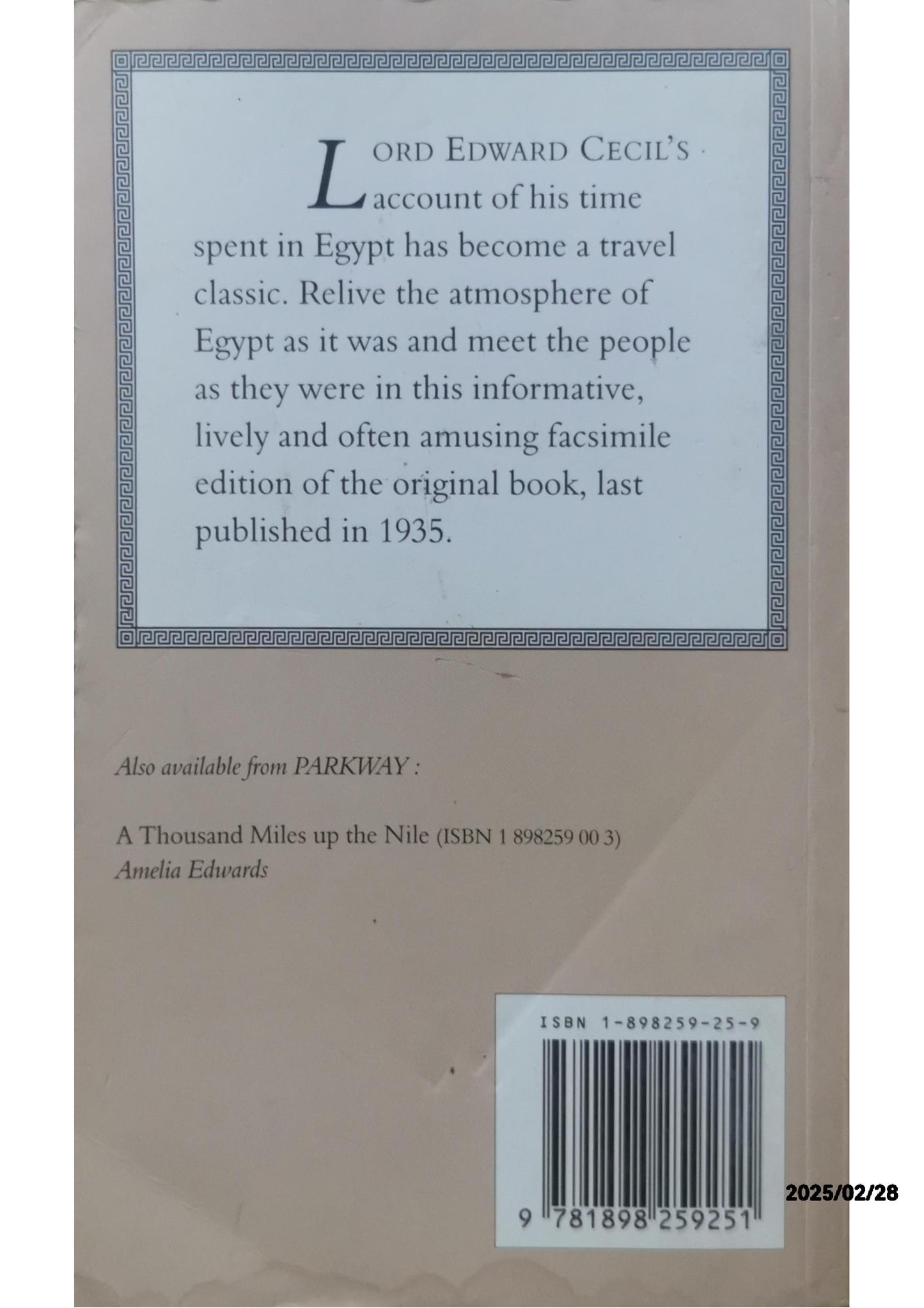 The Leisure of an Egyptian Official Lord Edward Cecil 3.64 3.64 out of 5 stars 11 ratings by Goodreads ISBN 10: 1898259259 / ISBN 13: 9781898259251 Published by Parkway Publishing 01/10/1996, 1996 Language: English Used Condition: Very Good Soft cover