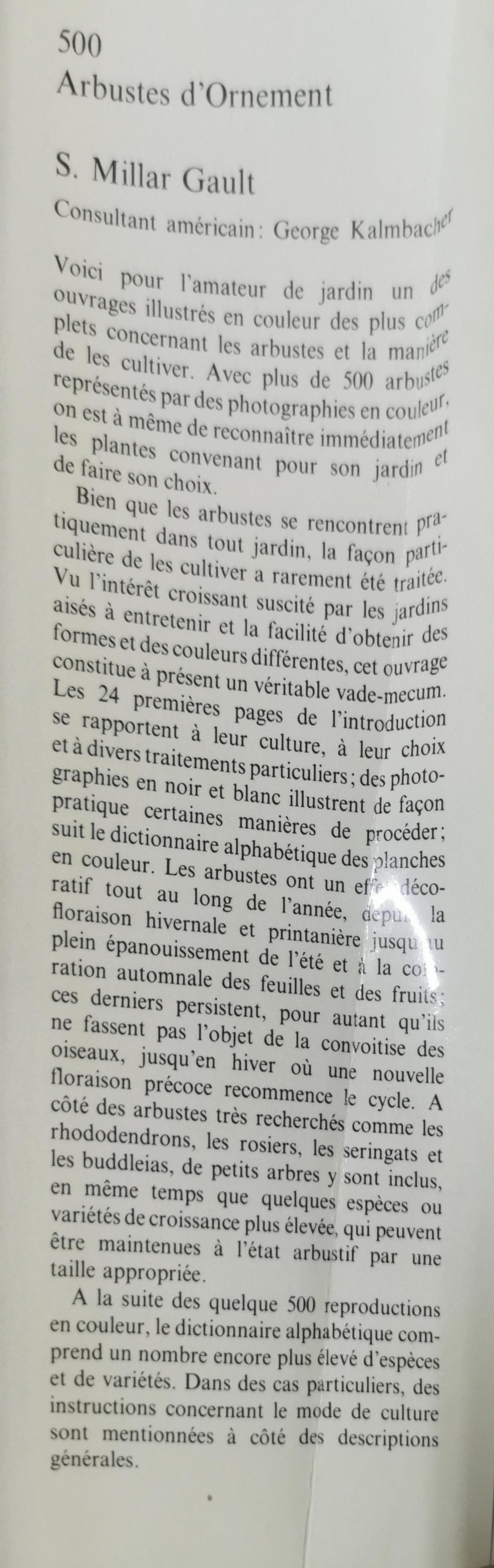 500 ARBUSTES D'ORNEMENT GAULT MILLAR S. Edité par OYEZ VERS 1977, 1977 Ancien(s) ou d'occasion Etat : bon Couverture rigide