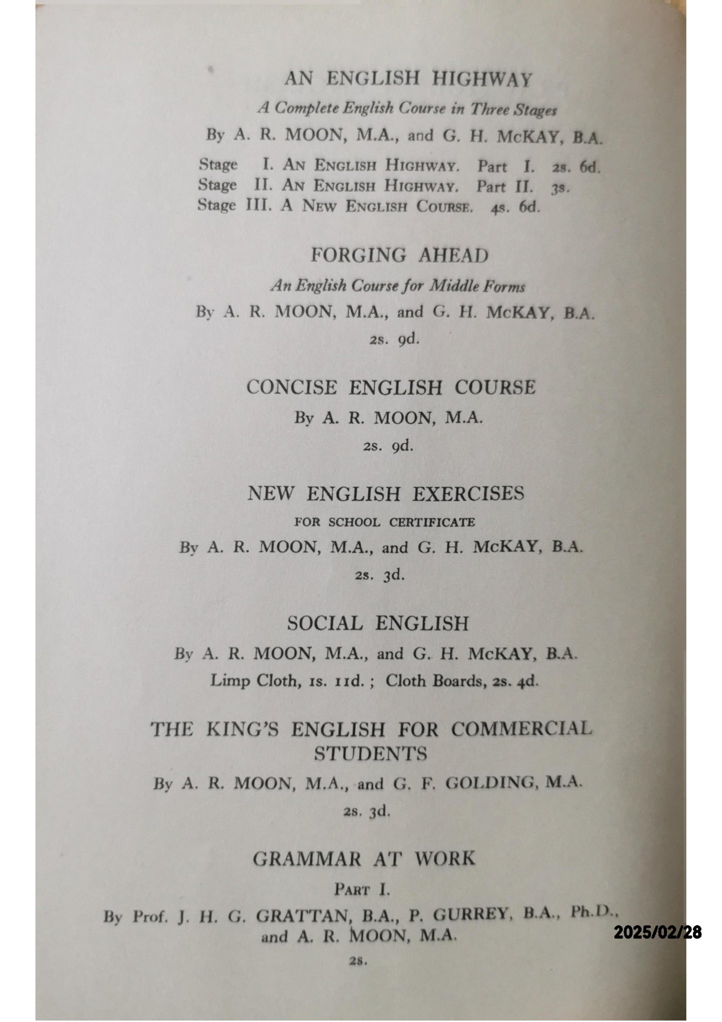 1947 Practice in English by A, K. Boyd & A. R. Moon, 2nd edition