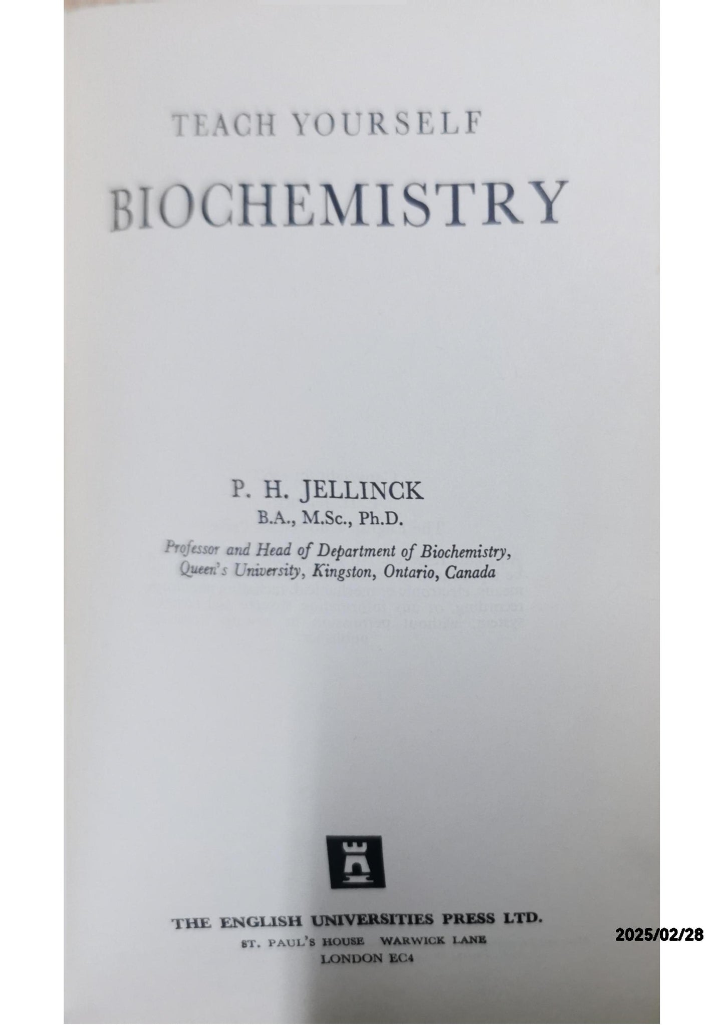 Teach yourself biochemistry (The Teach yourself books) Hardcover – January 1, 1960 by P. H Jellinck (Author)