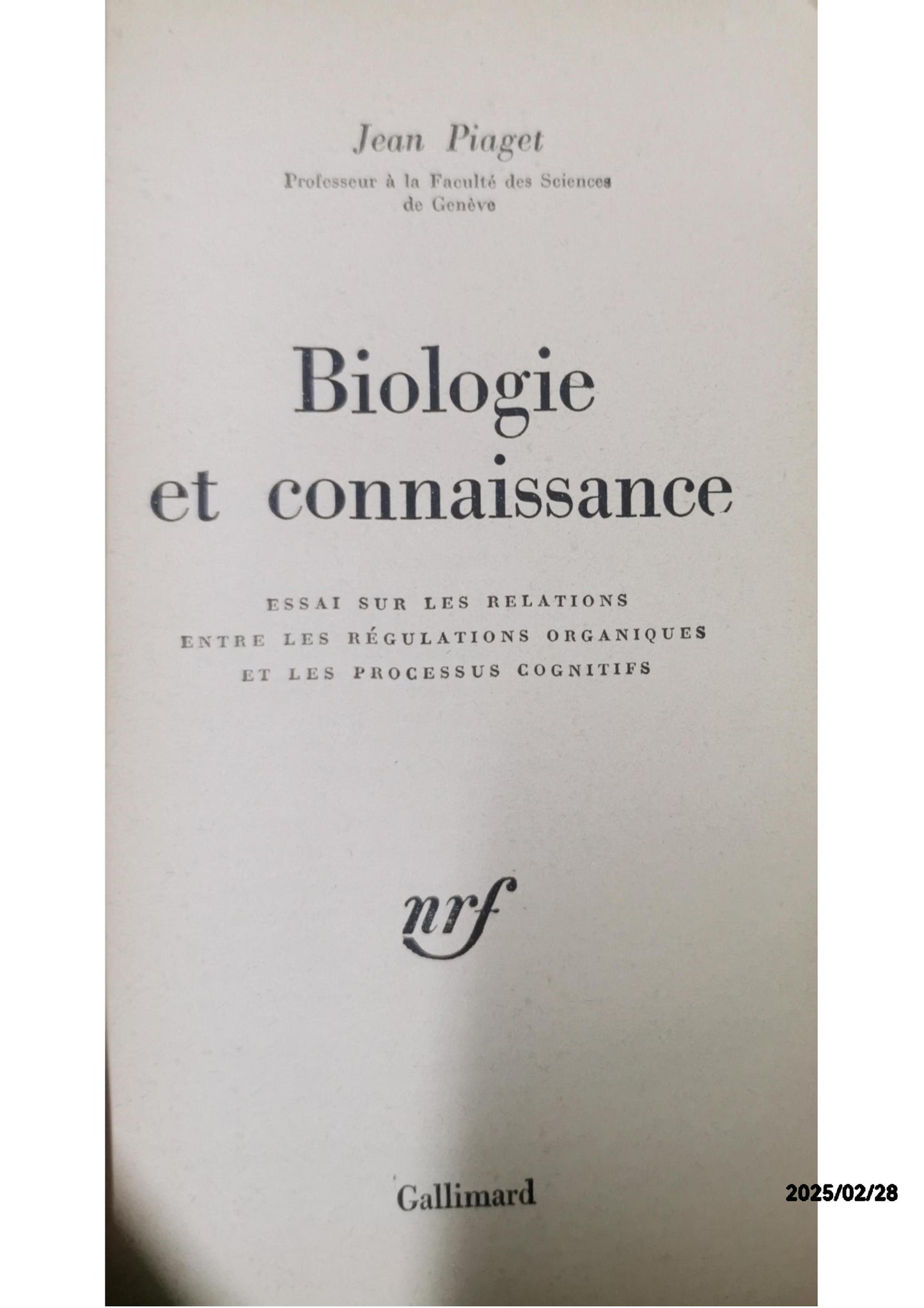 Biologie et connaissance: Essai sur les relations entre les régulations organiques et les processus cognitifs Broché – 1 octobre 1992 de Jean Piaget (Auteur), M Buscaglia (Auteur)