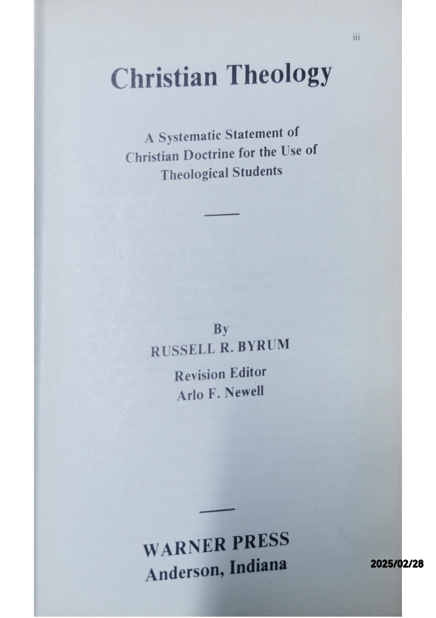 Christian Theology: A Systematic Statement of Christian Doctrine for the Use of Theological Students Hardcover – January 1, 1925 by Russell R. Byrum (Author)