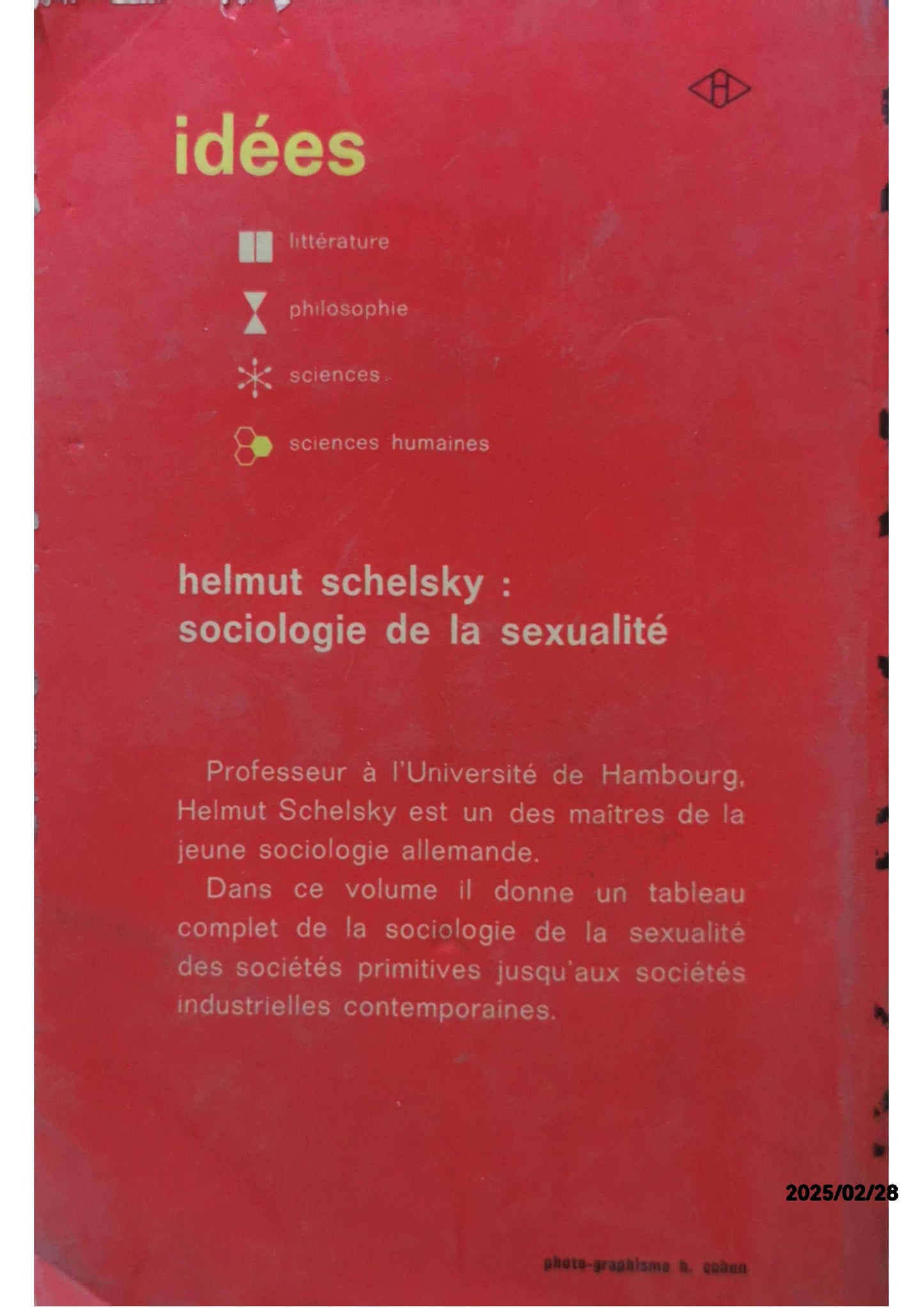 Sociologie de la sexualité Broché – 1 janvier 1972 de Helmut Schelsky (Auteur)