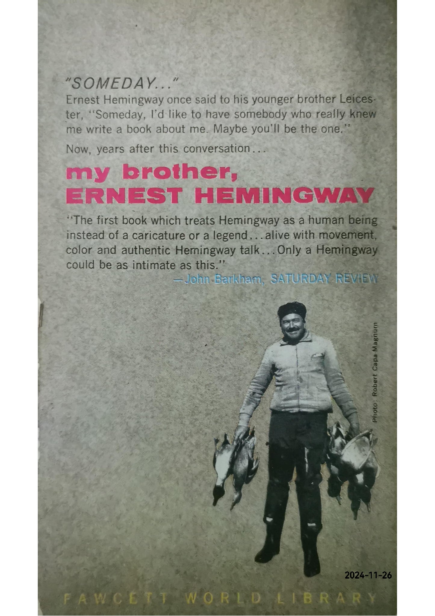 My Brother, Ernest Hemingway Hardcover – by Ernest Leicester Hemingway