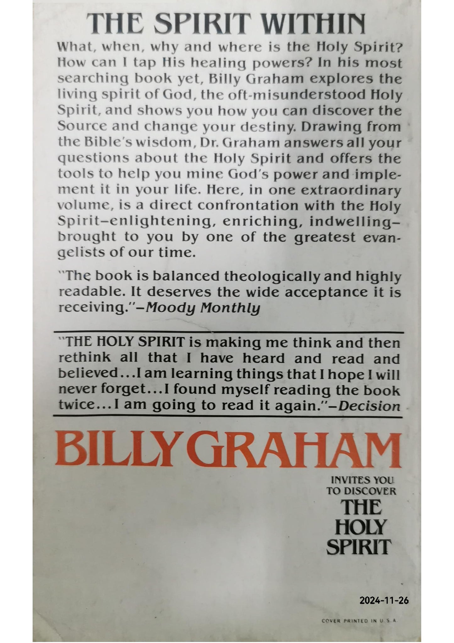 The Holy Spirit Book by Billy Graham