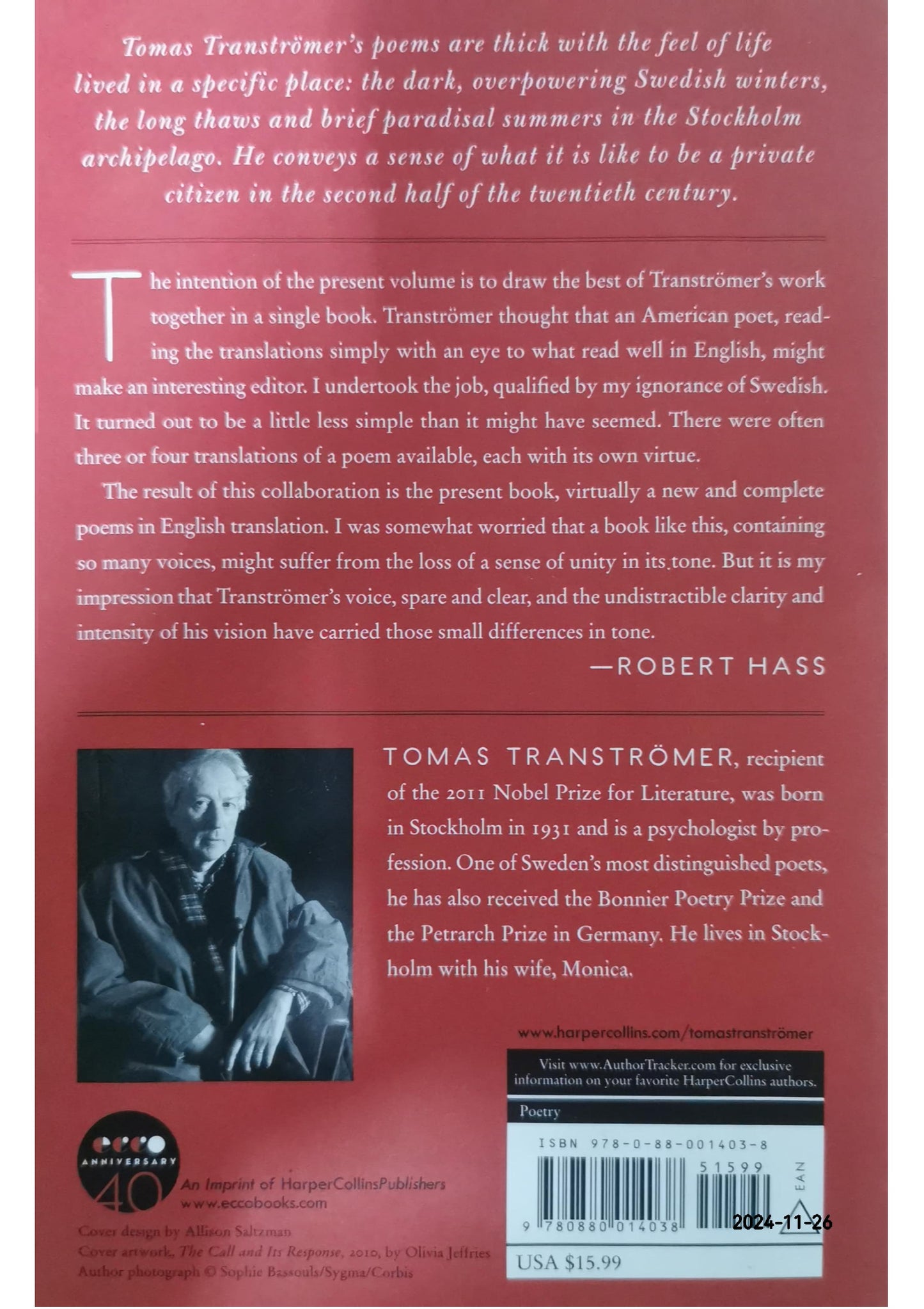 Selected Poems Book by Tomas Tranströmer