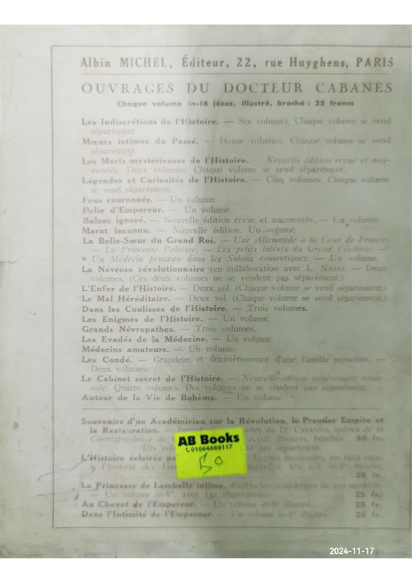 MOEURS INTIMES DU PASSE - CINQUIEME SERIE - LES FLEAUX DE L HUMANITE PESTE LEPRE CHOLERA VARIOLE GRIPPE - NOUVELLE EDITION. - DOCTEUR CABANES 478 pages