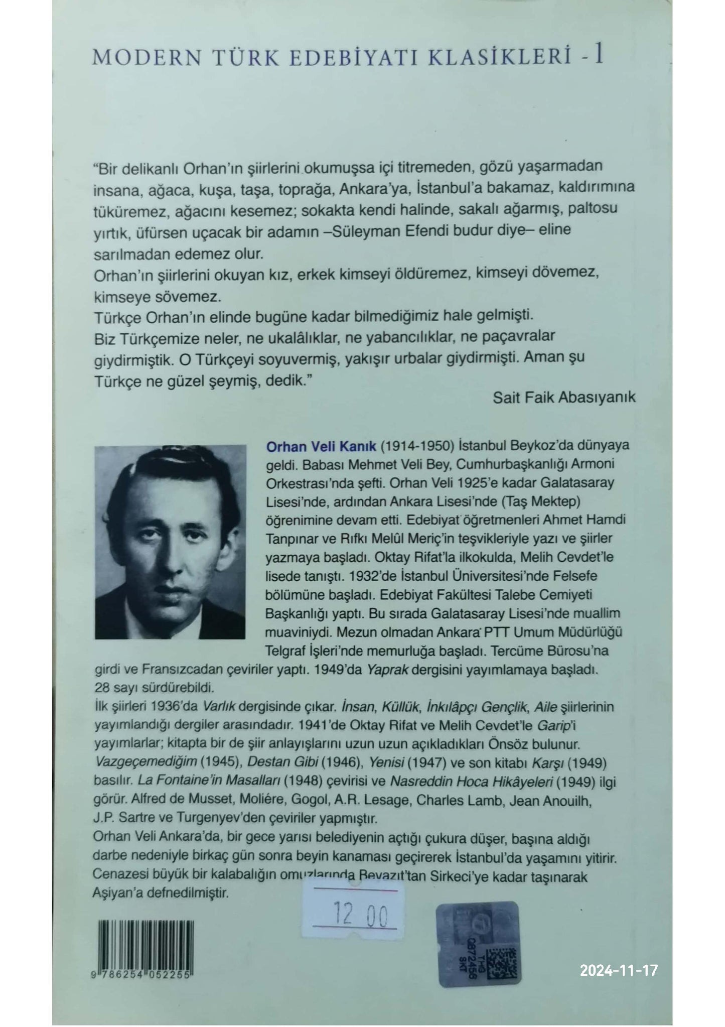 Collected Poems (Bütün Şiirleri) Book by Orhan Veli Kanık