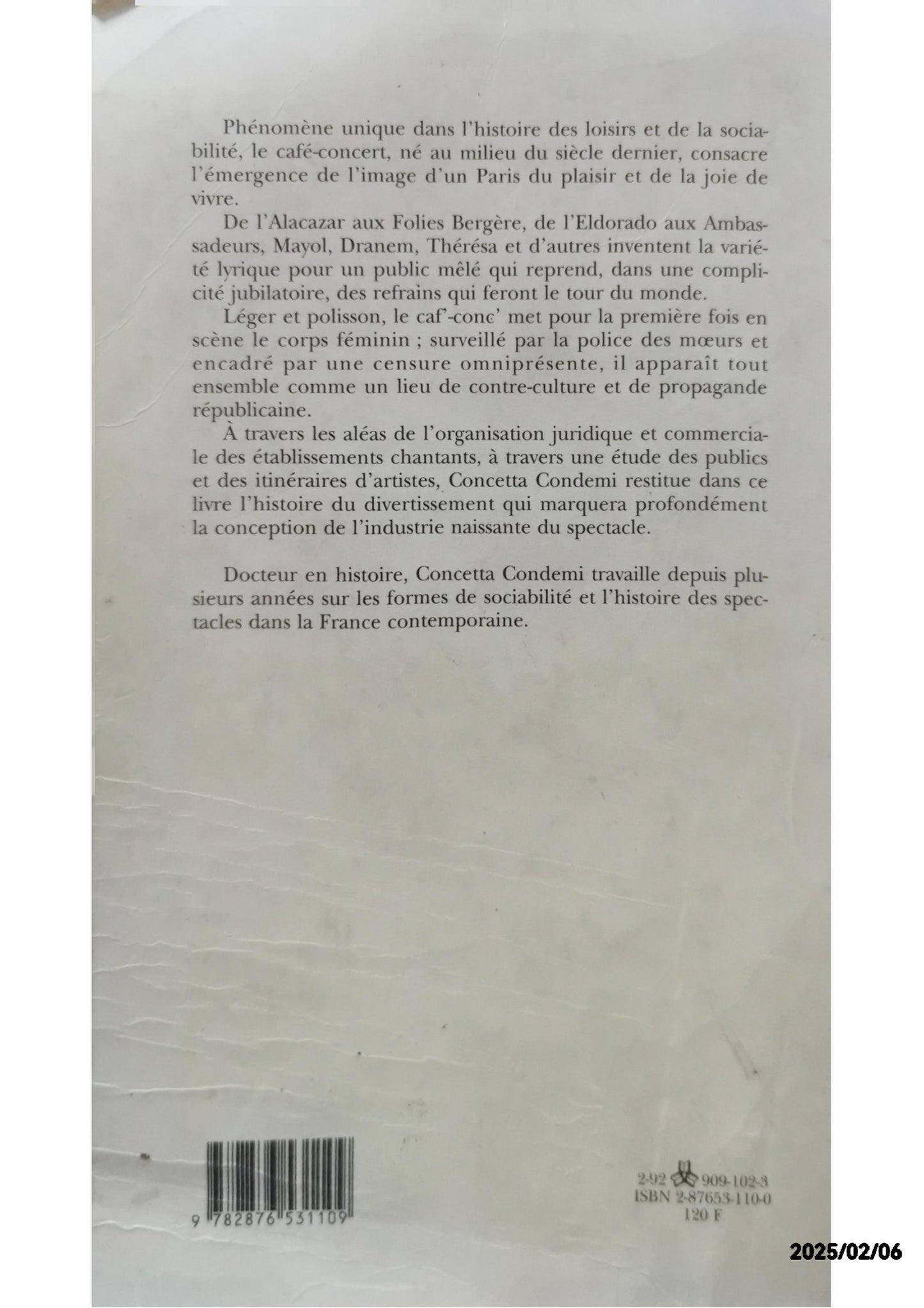 Les cafes-concerts - Histoire d'un divertissement, 1849-1914 Concetta Condemi Published by Quai Voltaire histoire, 1992 Used Condition: Comme neuf Soft cover