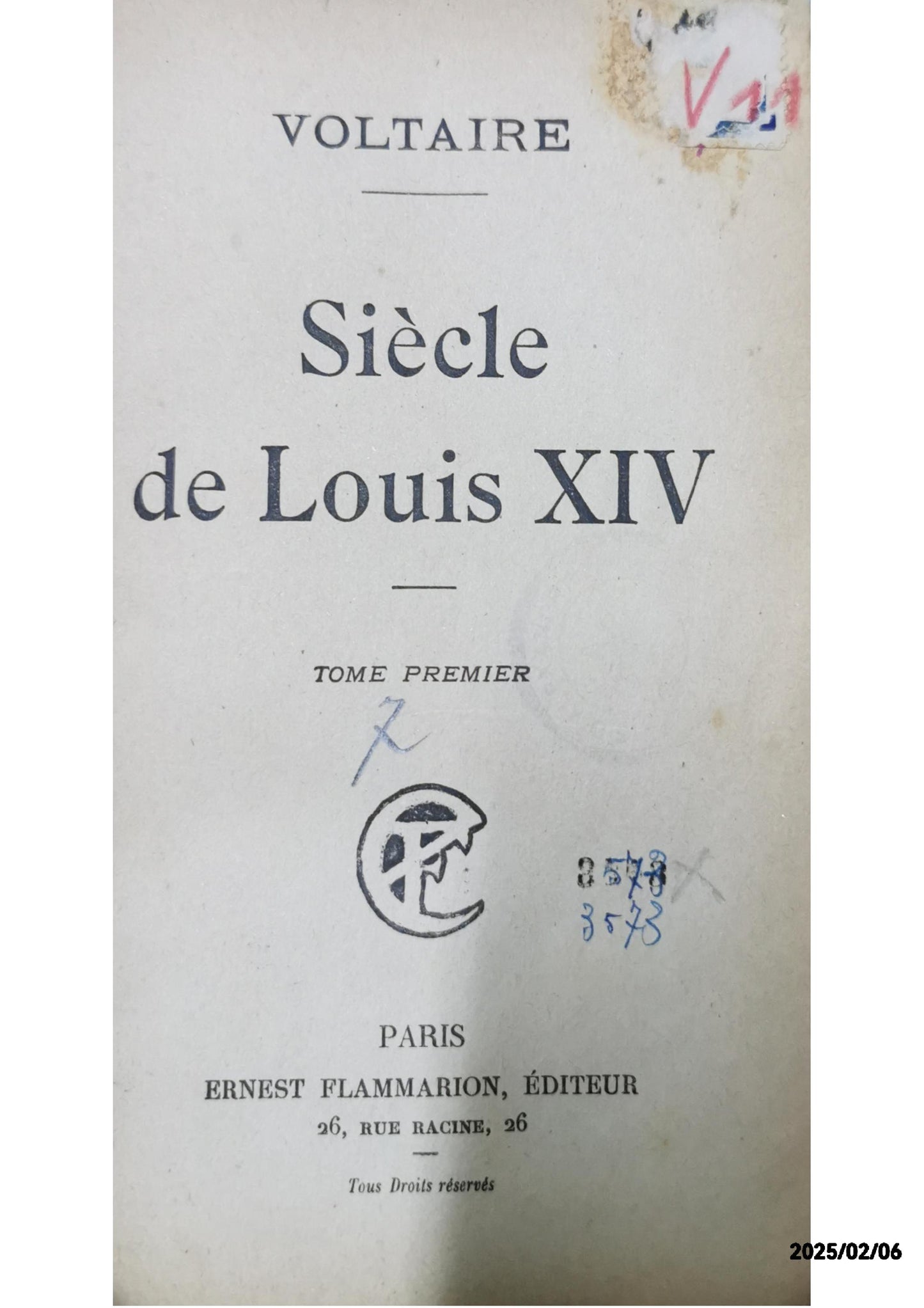 Le siècle de Louis XIV. Tome premier. VOLTAIRE: Condition: Good Hardcover