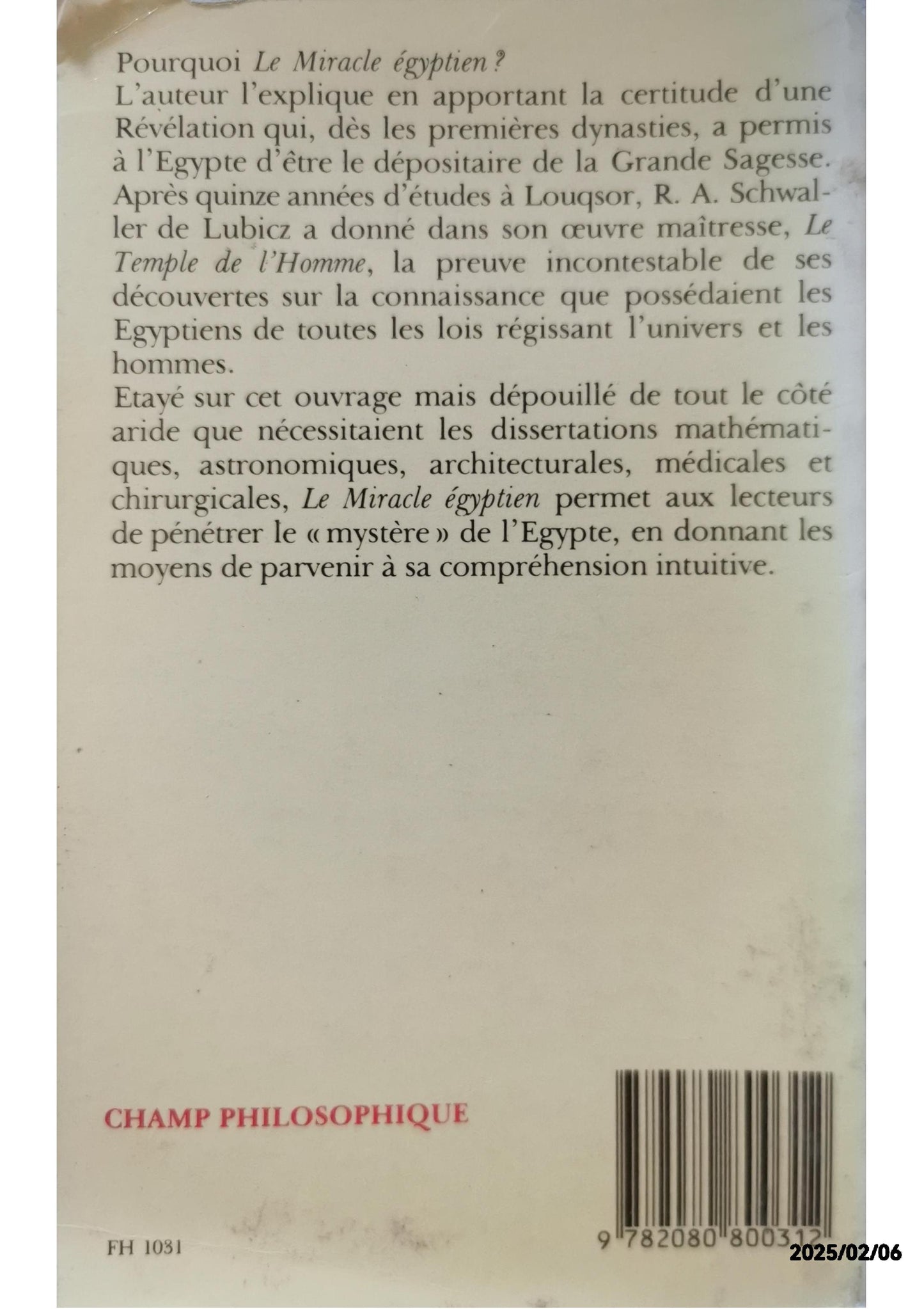 Le miracle egyptien Paperback – 1 Jan. 1963 French edition  by R.A. SCHAWALLER DE LUBICZ (Autor)