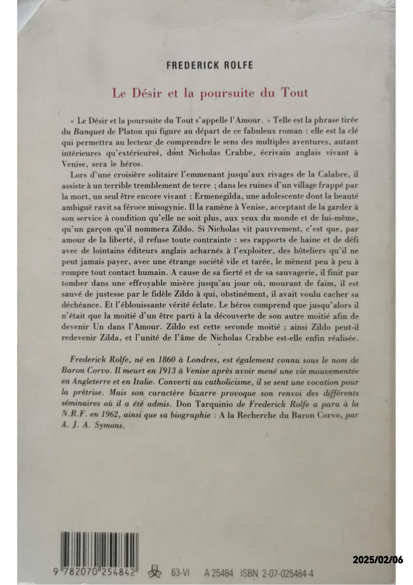 Le Désir et la poursuite du Tout Broché – Grand livre, 28 juin 1963 de Frederick Rolfe (Auteur), Jules Castier (Traduction)